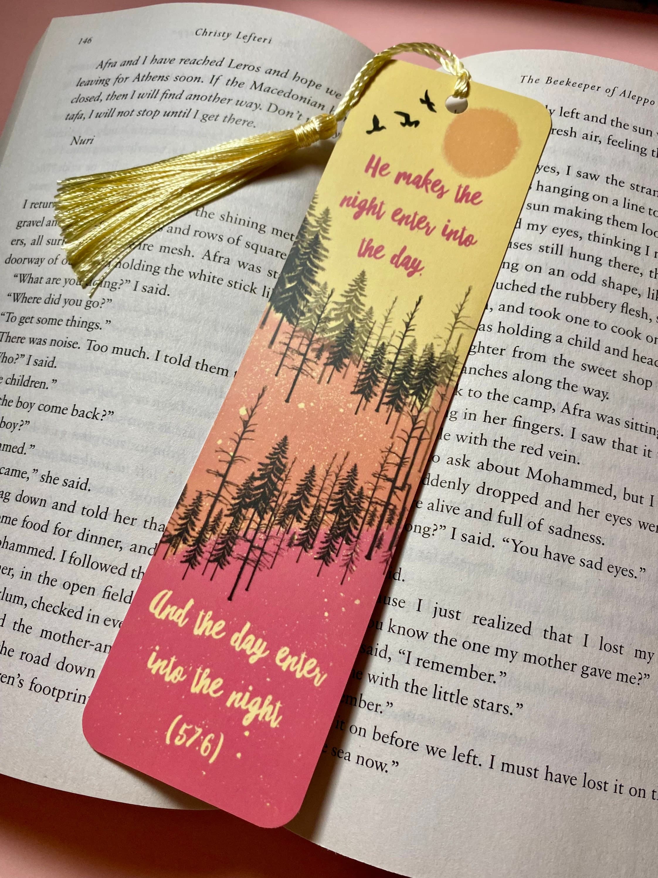 Islamic Bookmark | Quran Verse, Forest Design with Tassel - image 3