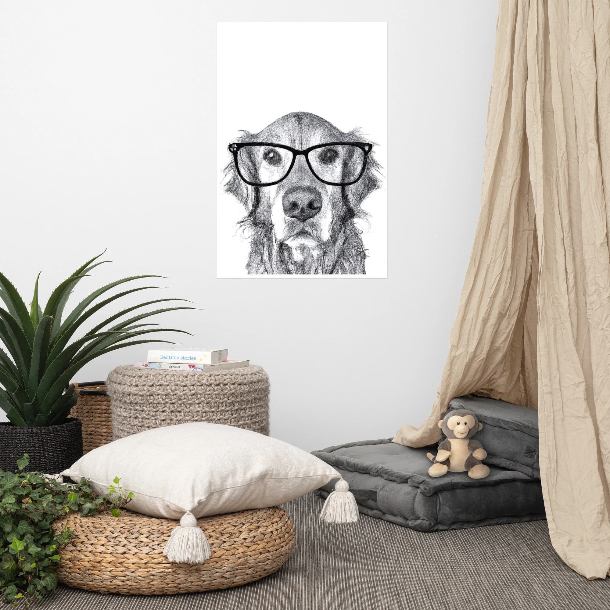 Golden Retriever With Glasses Print, Dog Art Print, Animal With Glasses Poster, Unframed Wall Decor - image 5