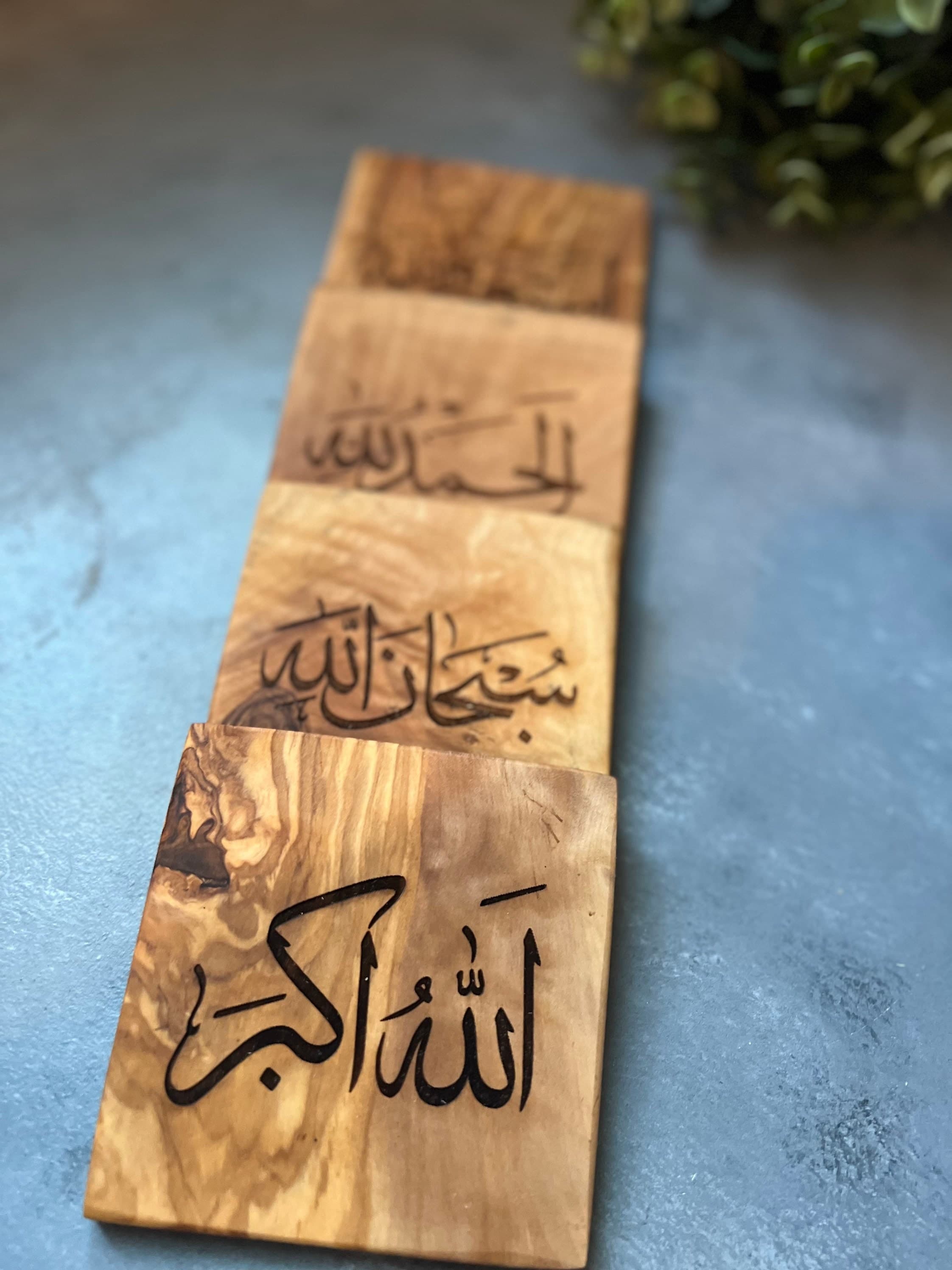Olive wood custom Islamic coaster set, muslim gift coasters - image 3