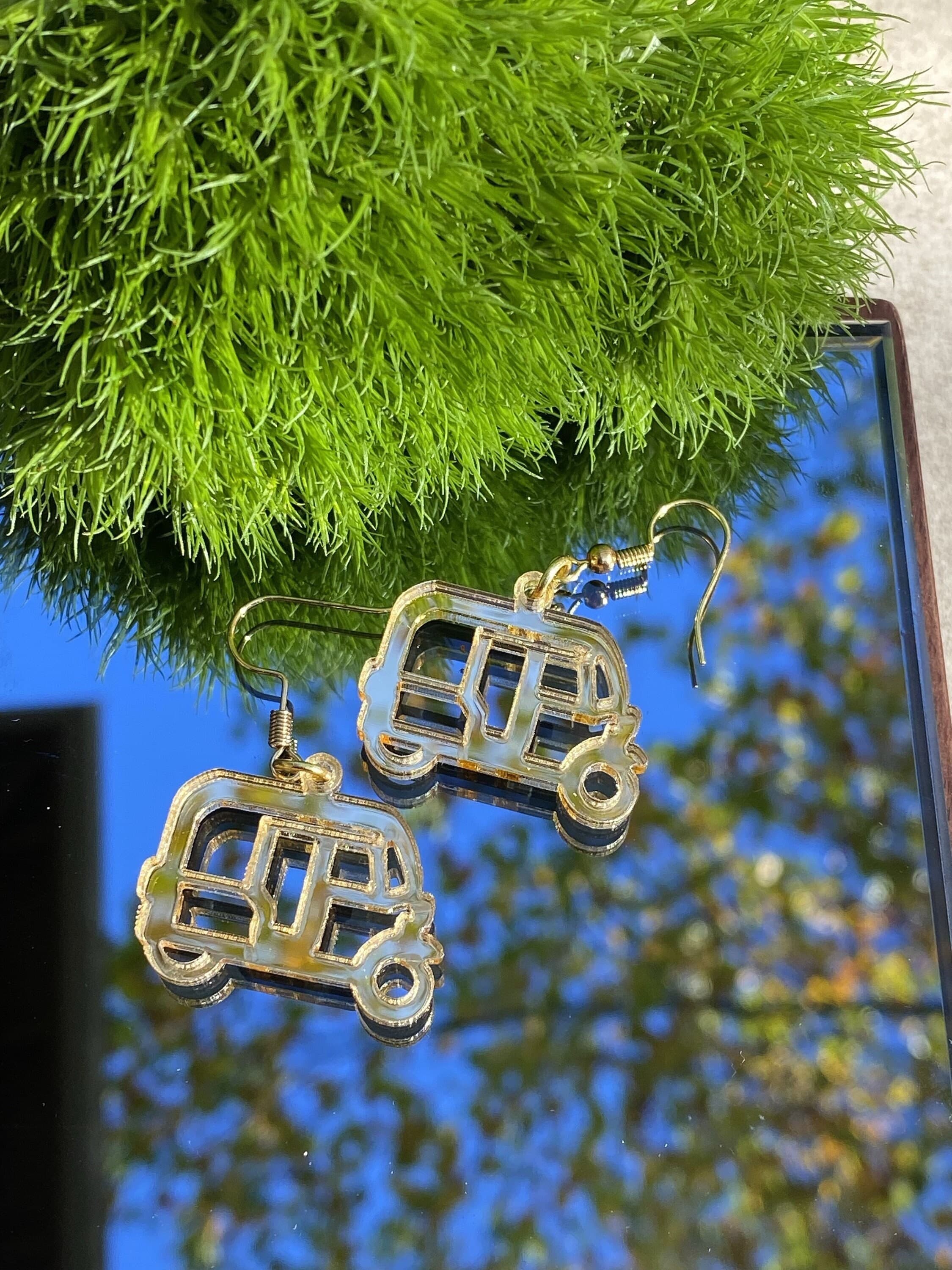 Auto Rickshaw Earrings, Gold mirror acrylic earrings, Pakistani Indian earrings - image 3