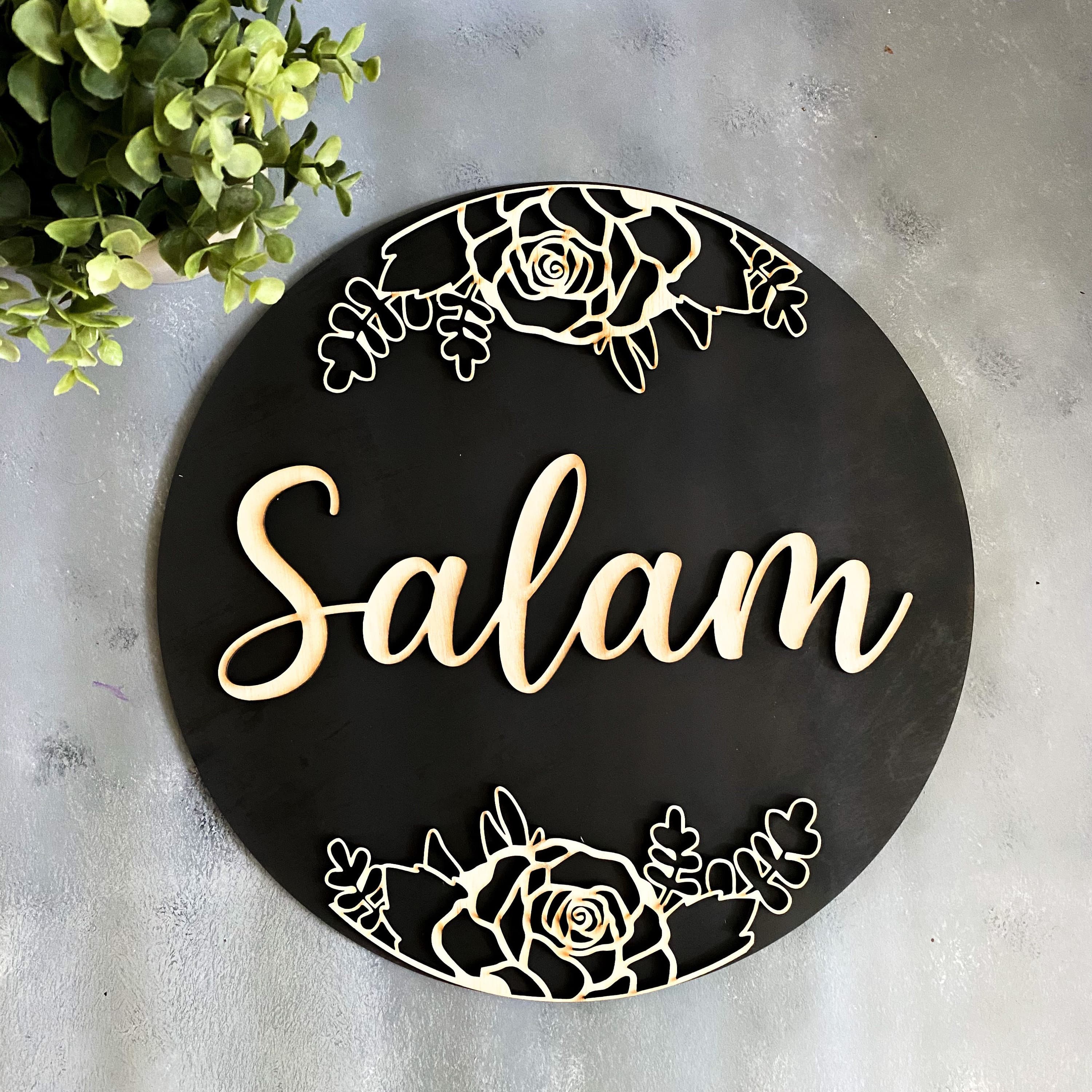 Arabic Salam Door Sign, Muslim Islamic home, Front Door Decor, Muslim Housewarming gift, Muslim front door decor, Islamic wood round sign,
