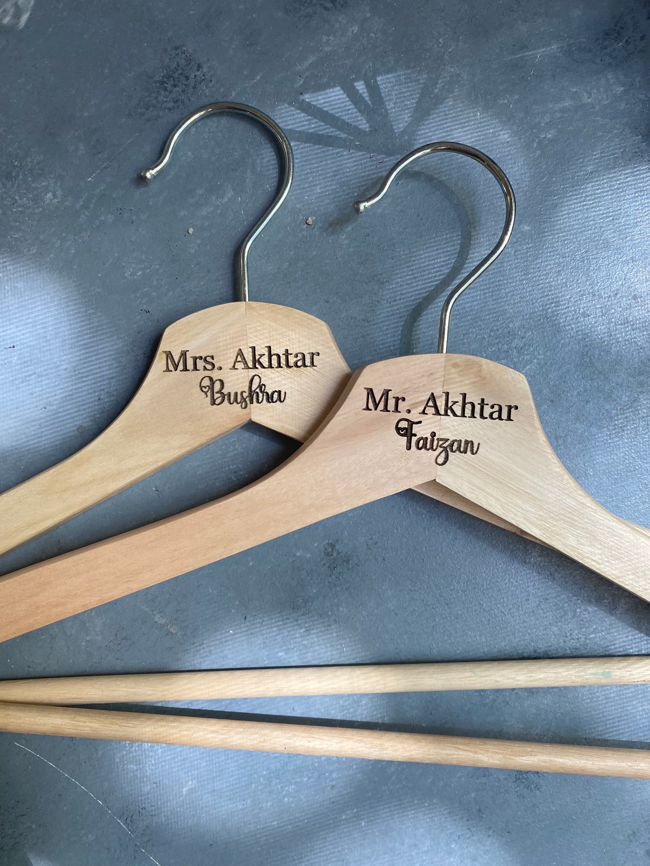 Bride and Groom Wedding hangers, bride dress hanger personalized, groom dress hanger customized