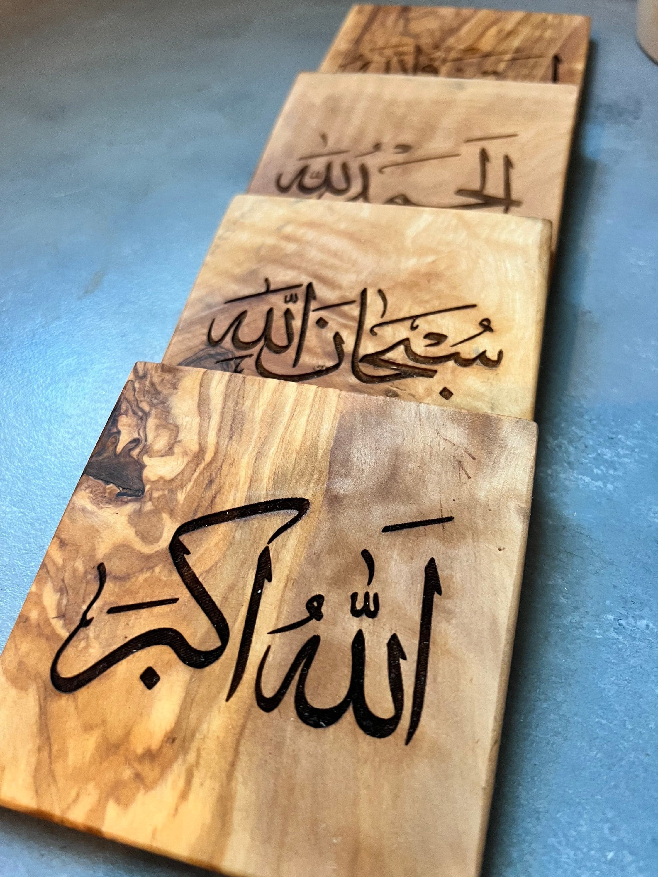 Olive wood custom Islamic coaster set, muslim gift coasters - image 5