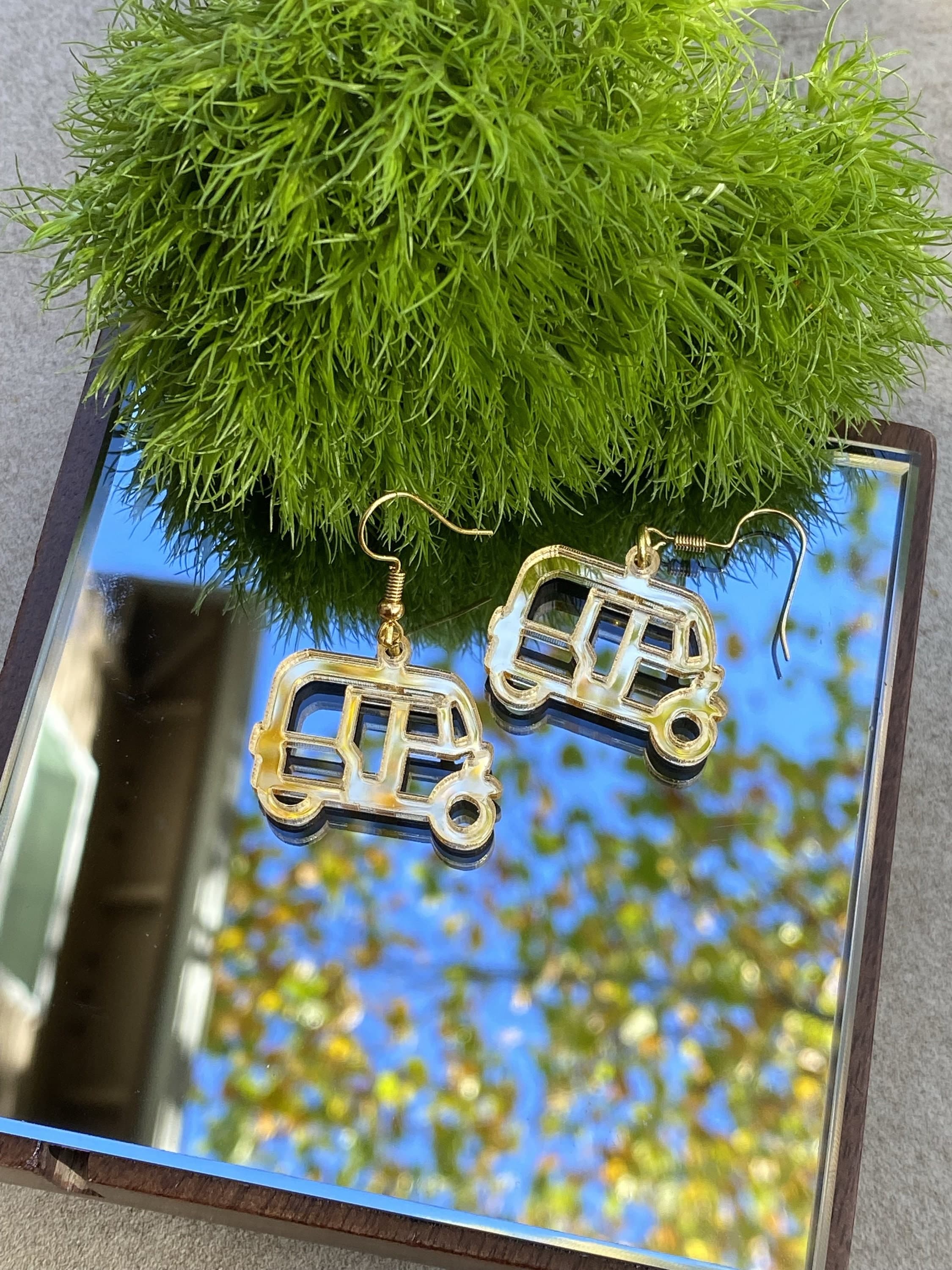 Auto Rickshaw Earrings, Gold mirror acrylic earrings, Pakistani Indian earrings - image 4