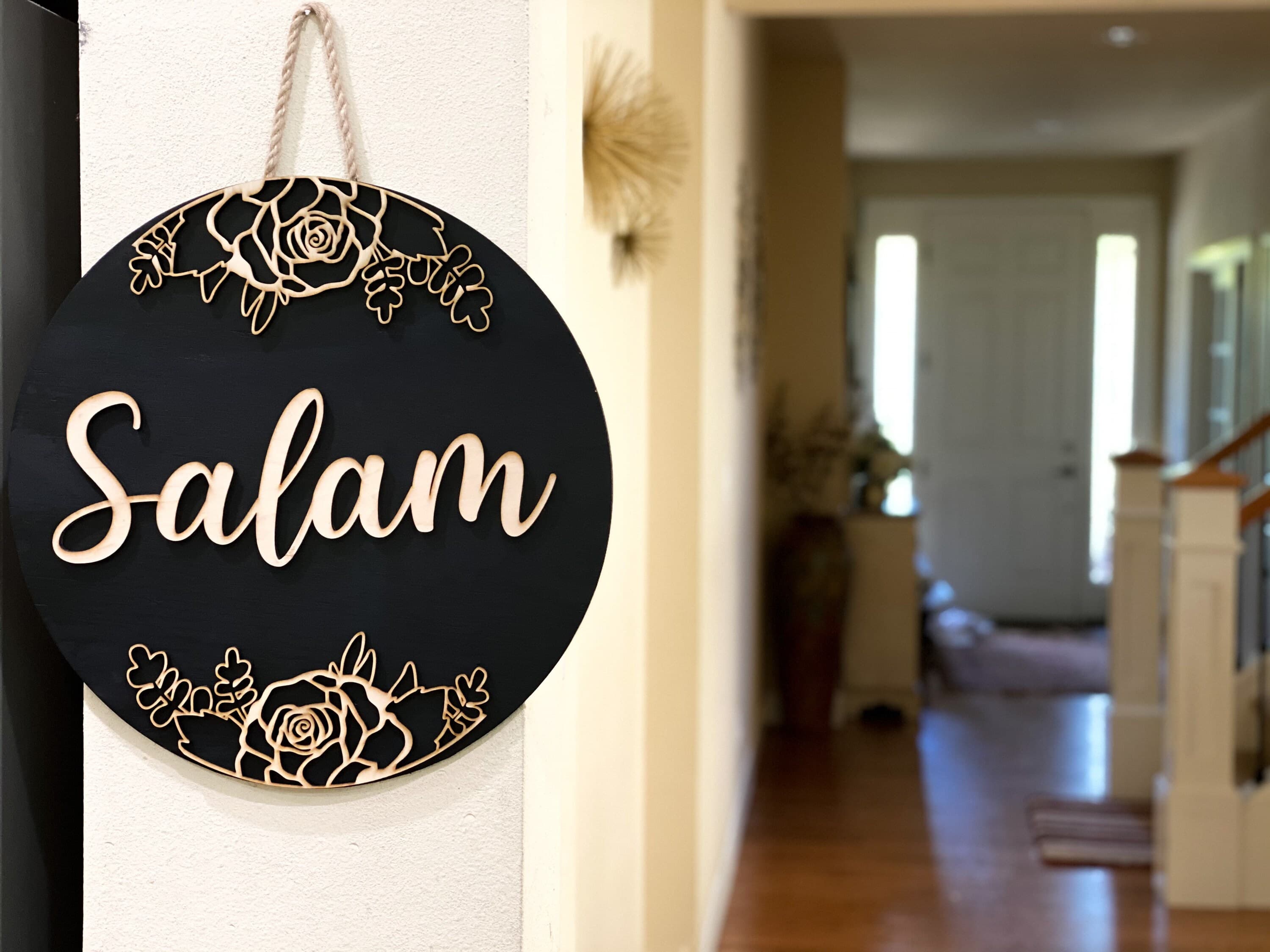 Arabic Salam Door Sign, Muslim Islamic home, Front Door Decor, Muslim Housewarming gift, Muslim front door decor, Islamic wood round sign, - image 4