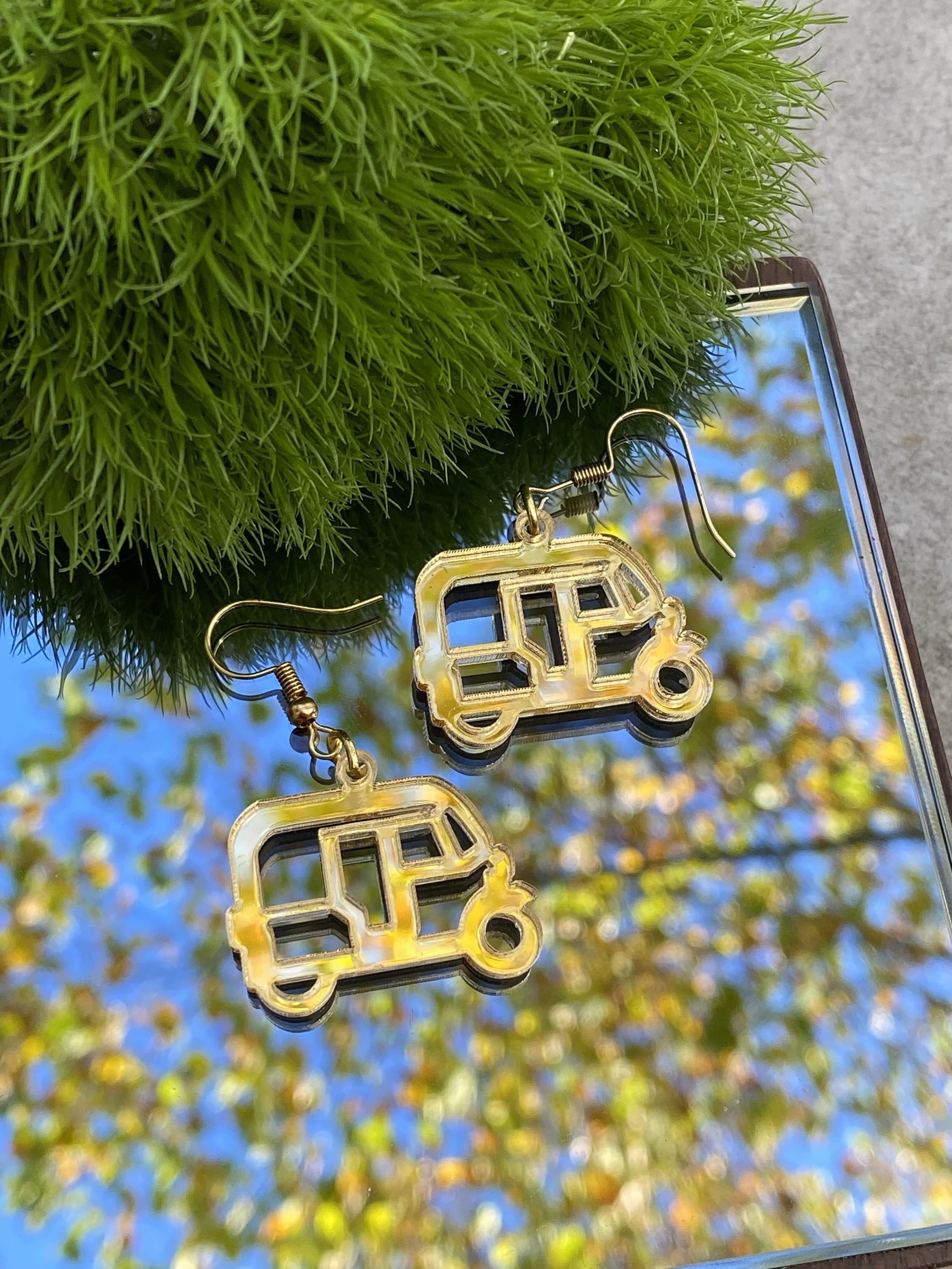 Auto Rickshaw Earrings, Gold mirror acrylic earrings, Pakistani Indian earrings - image 5