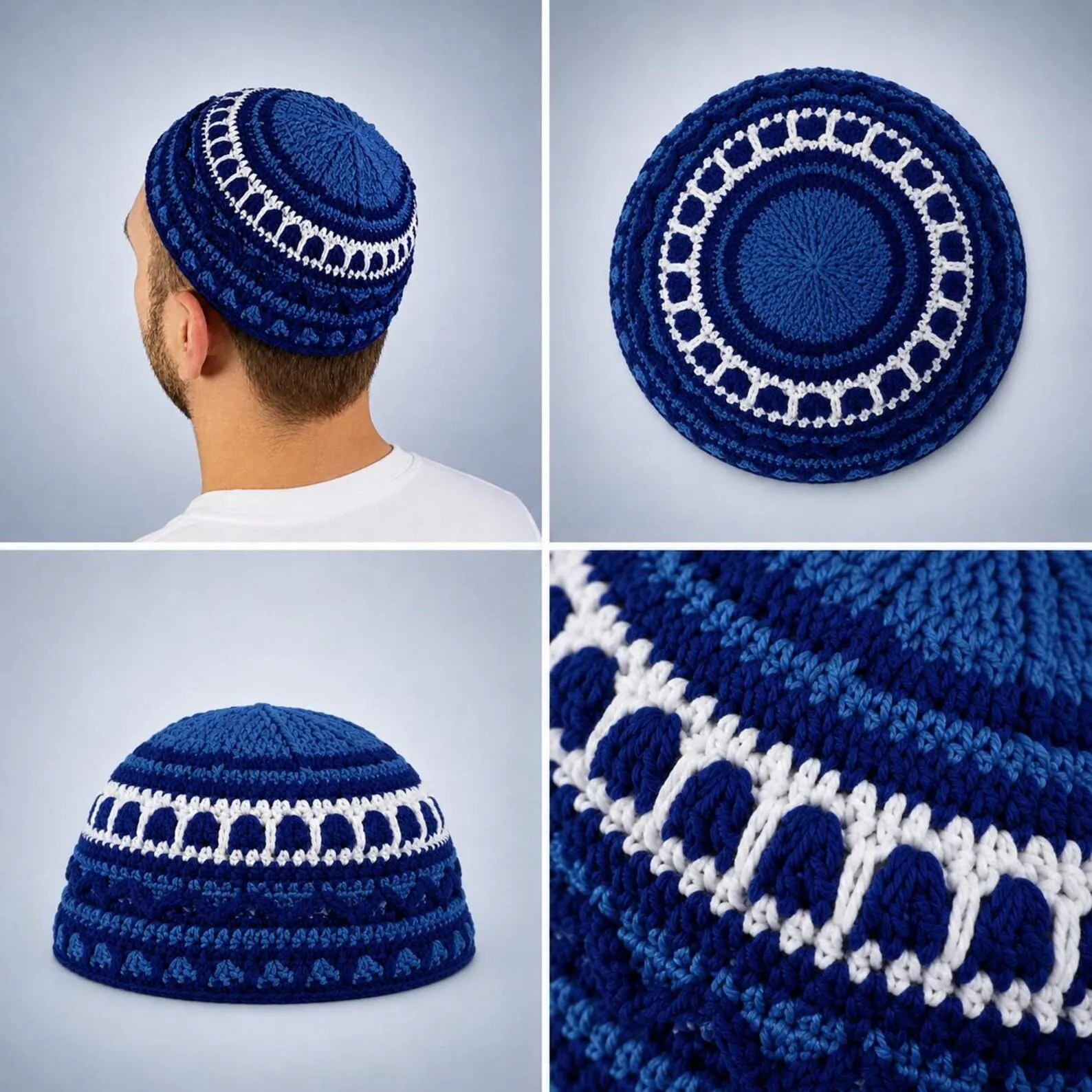 Large Bukharian kippah | Full coverage textured yarmulke, XL crochet Jewish skullcap, men gift - image 3