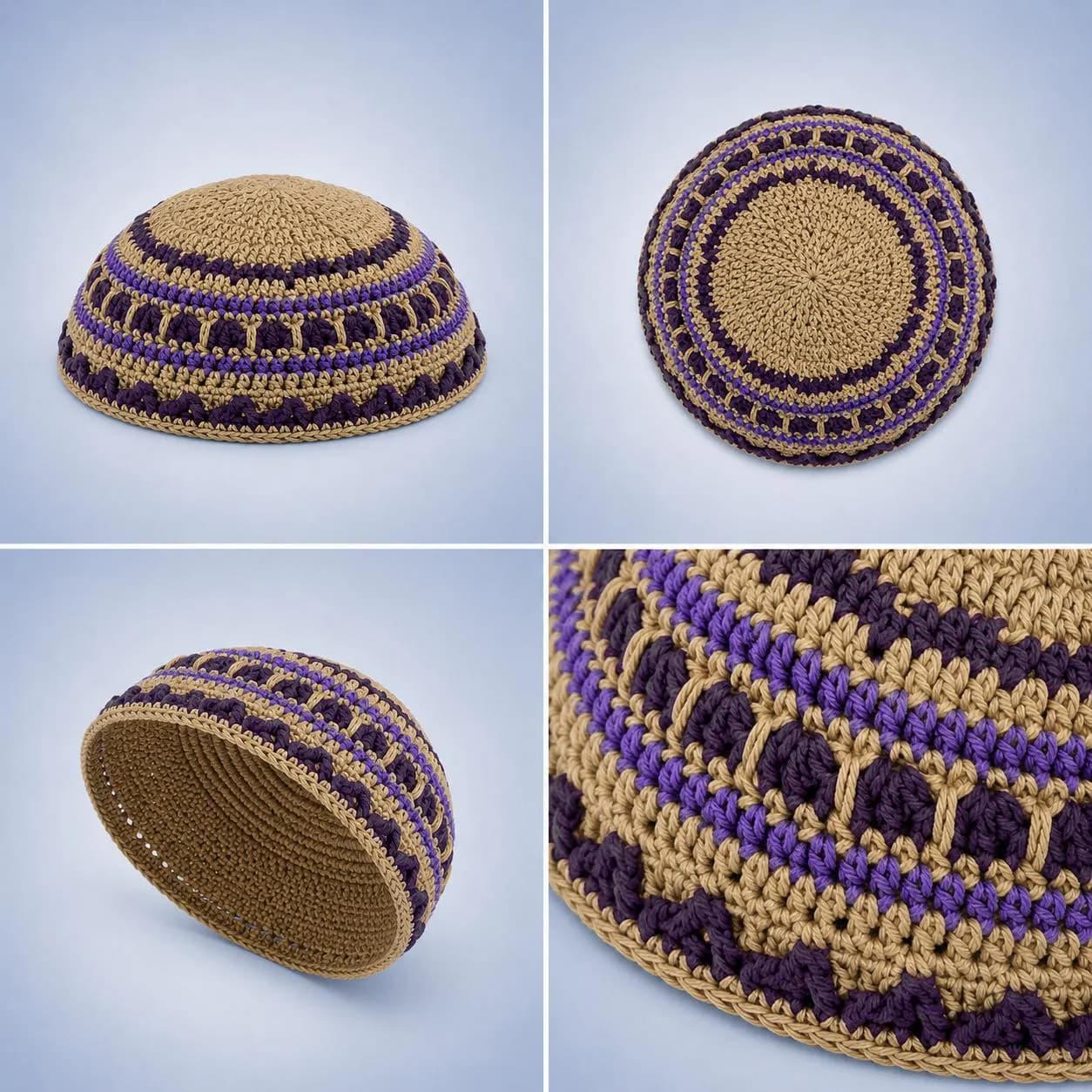 Bukharian kippah beige with navy accents | Custom XL yarmulke | Gift for jewish men - image 4
