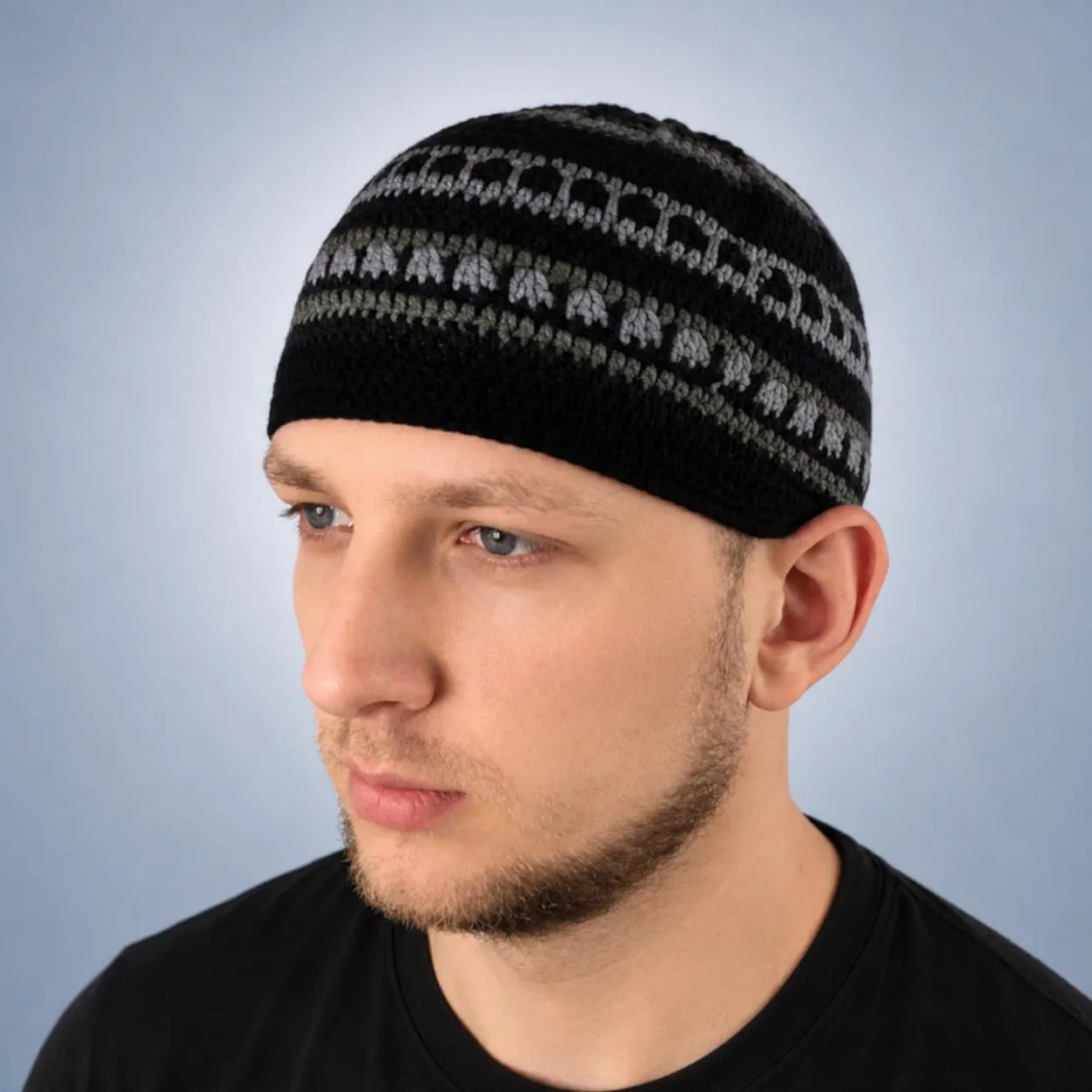 Crochet mens skullcap Beanie above ear Large size colorful kufi Gift for musician