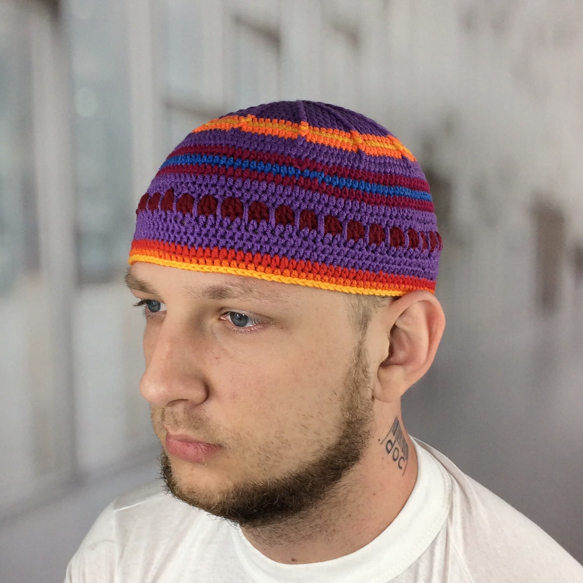 Crochet mens beanie Skullcap above ear Jazz kufi hat Gift for musician - image 3