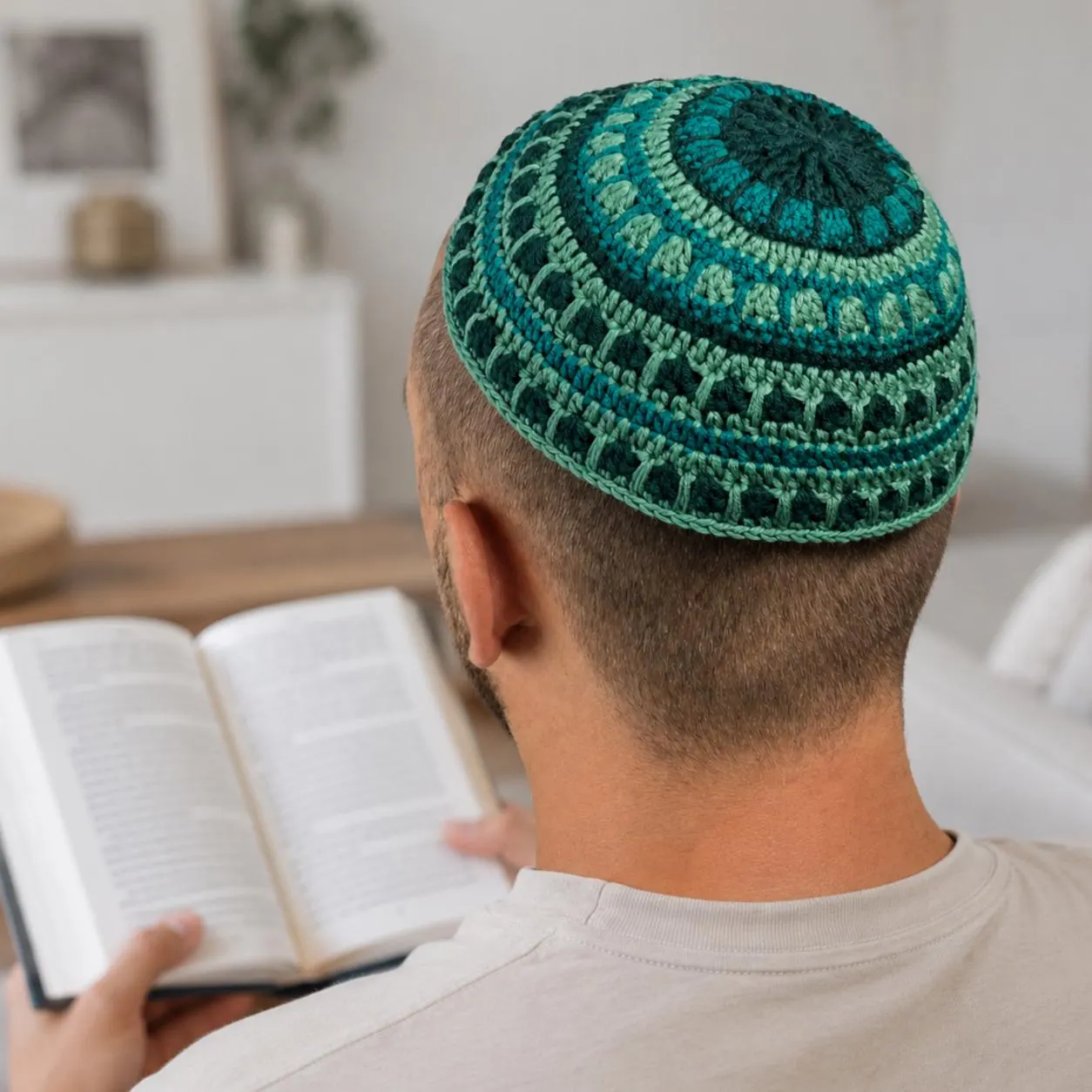 XXL olive green frik kippah | Black textured crochet yarmulke | Handmade kippot | Jewish gift men - image 3