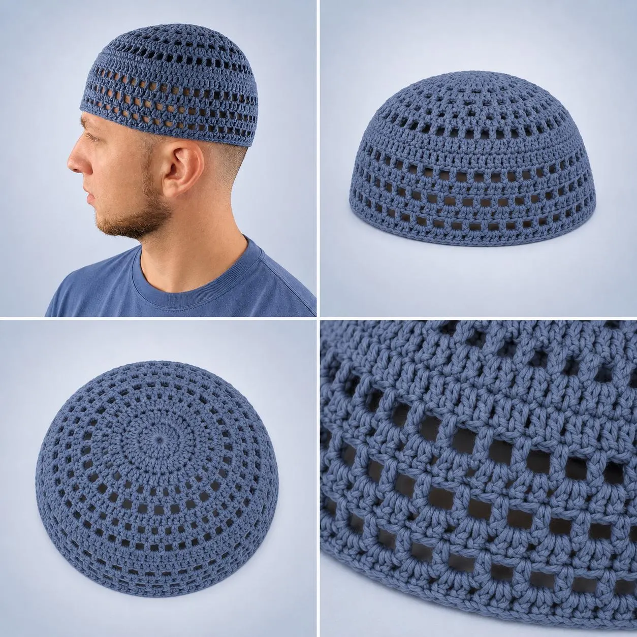 Breathable сrochet kufi hat | Handmade Muslim skullcap for summer | Eid, Ramadan religious gifts for mens - image 4