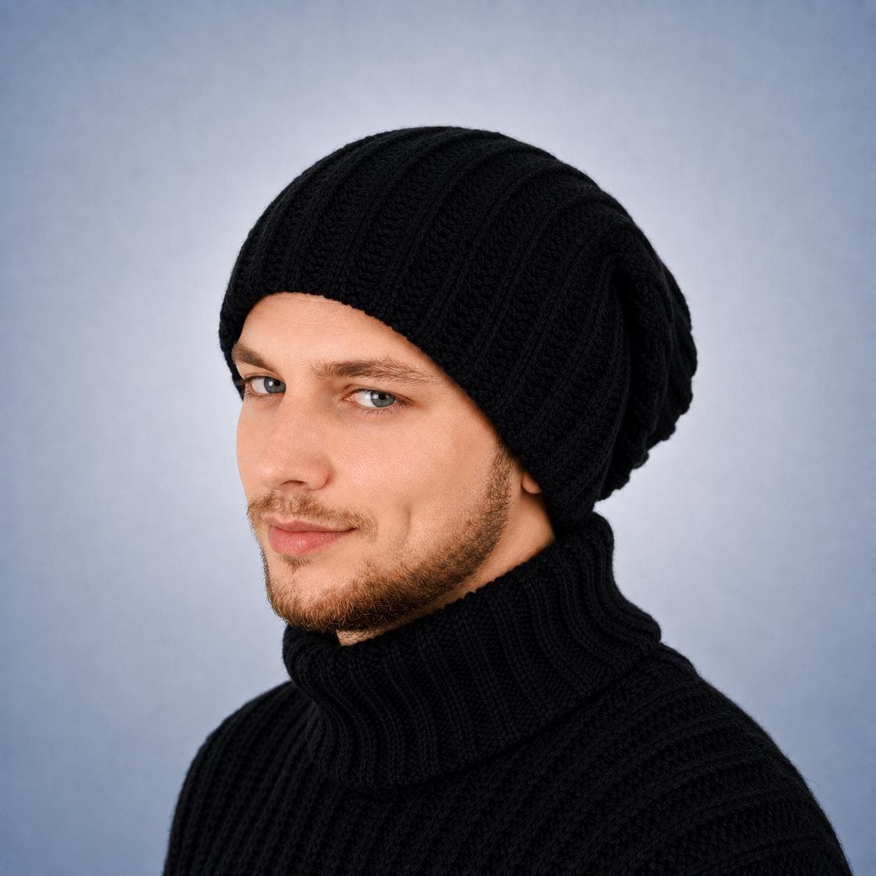 Black alpaca wool beanie for men | Extra warm chunky knit hat | Oversized winter slouchy beanie | Handmade gift for mens