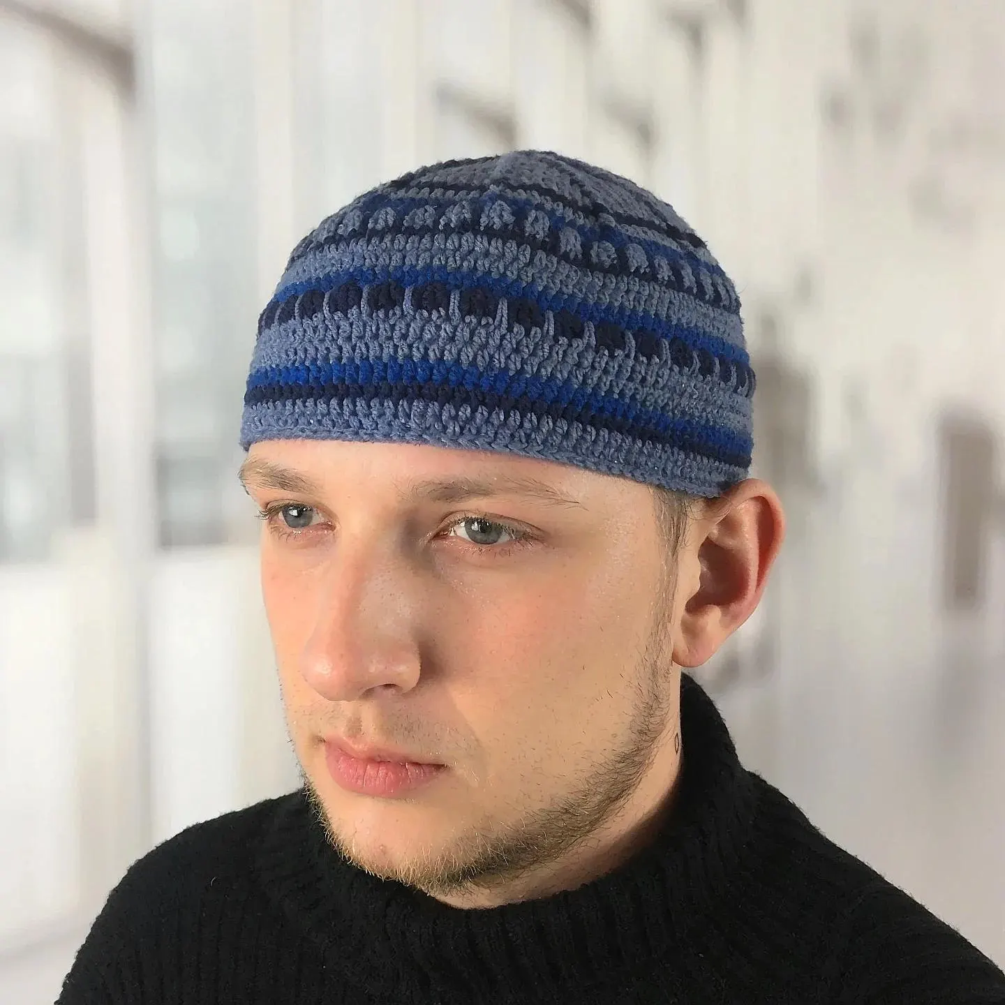 Crochet mens beanie Skullcap above ear Jazz kufi hat Gift for musician - image 5