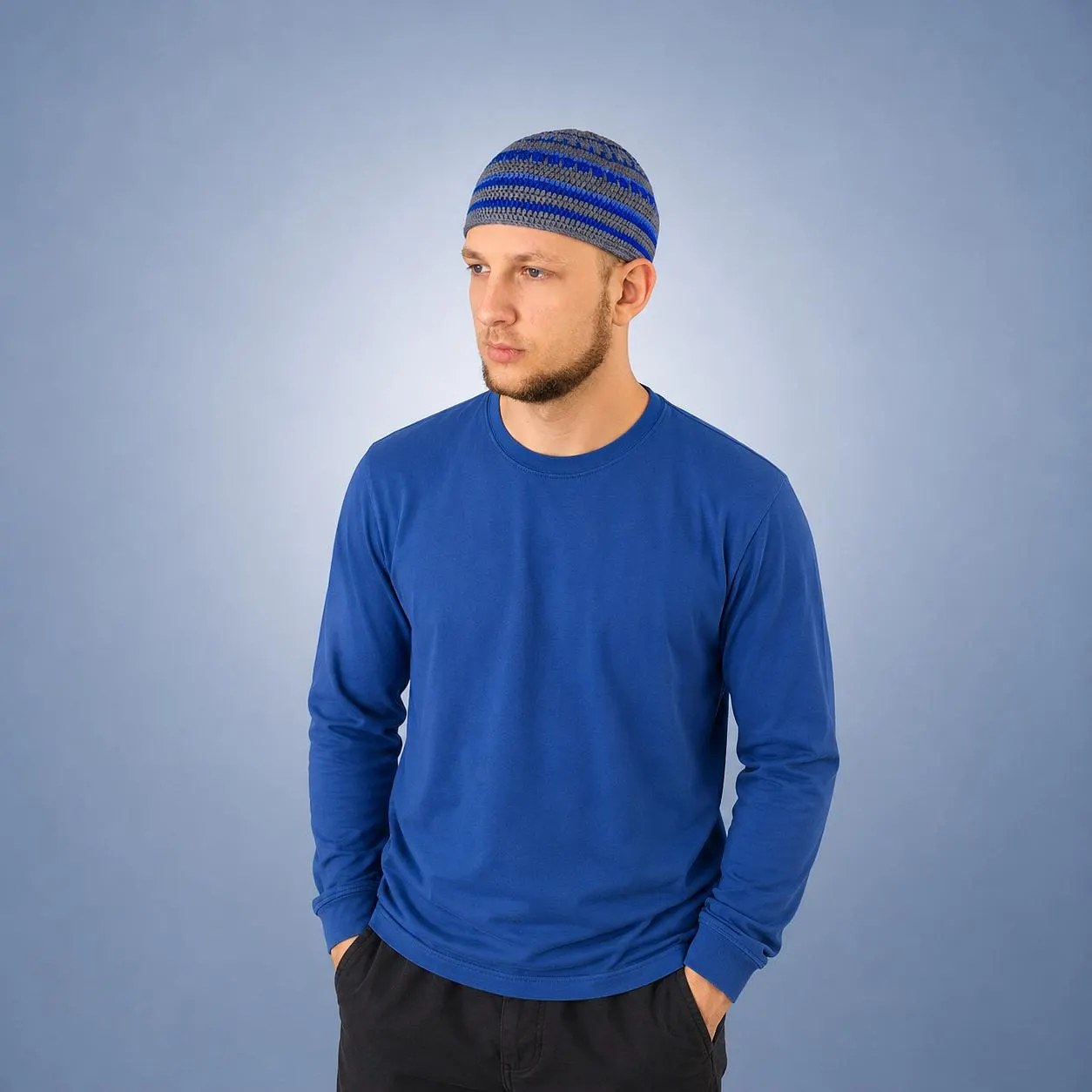 Crochet mens skullcap Beanie above ear Large size colorful kufi Gift for musician - image 5