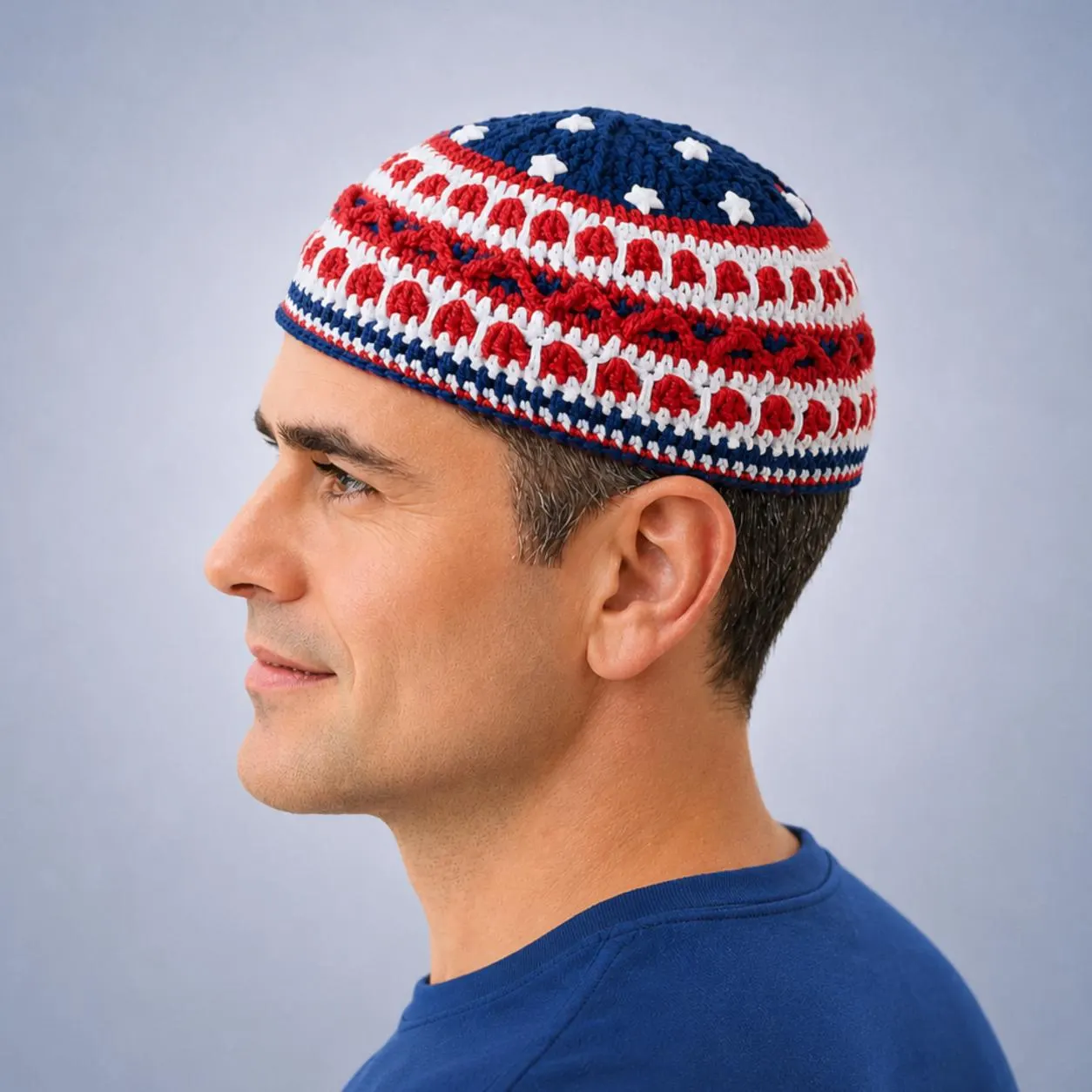 Patriotic kippah red white & blue Yarmulke stars and stripes Independence Day gift July 4th Judaica Jewish Americana aesthetic
