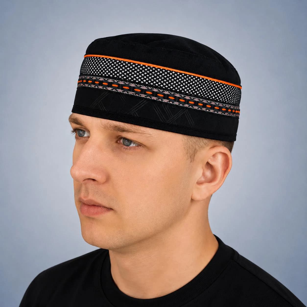 Kufi linen embroidered: Adjustable summer Muslim cap,  Omeni style Islamic prayer hat, Eid & Ramadan gift for men