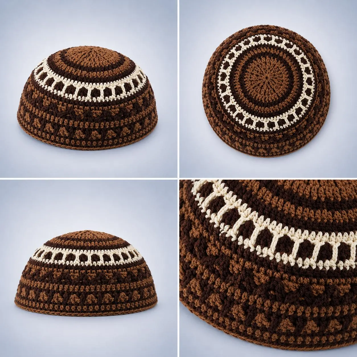 Handmade Bukharian kippah 3D textured | Extra large yarmulke | Comfortable crochet kippot | Rosh Hashanah gift men - image 3