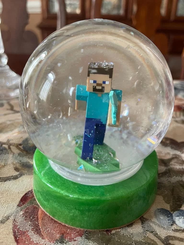 Minecraft Creeper Online Game Christmas Handmade Snow Globe