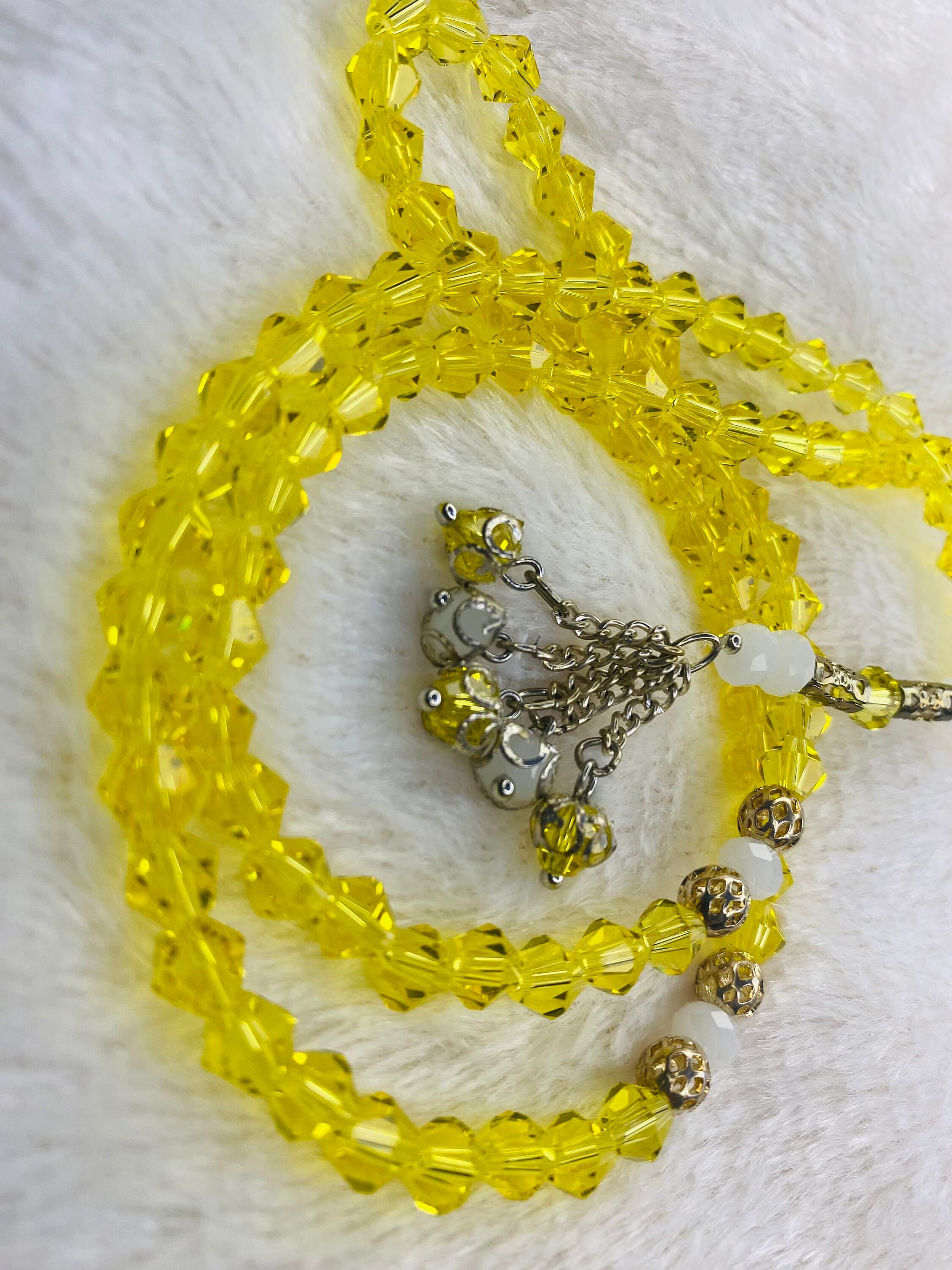 Yellow and White Glass Tasbih (Prayer Beads) - image 2