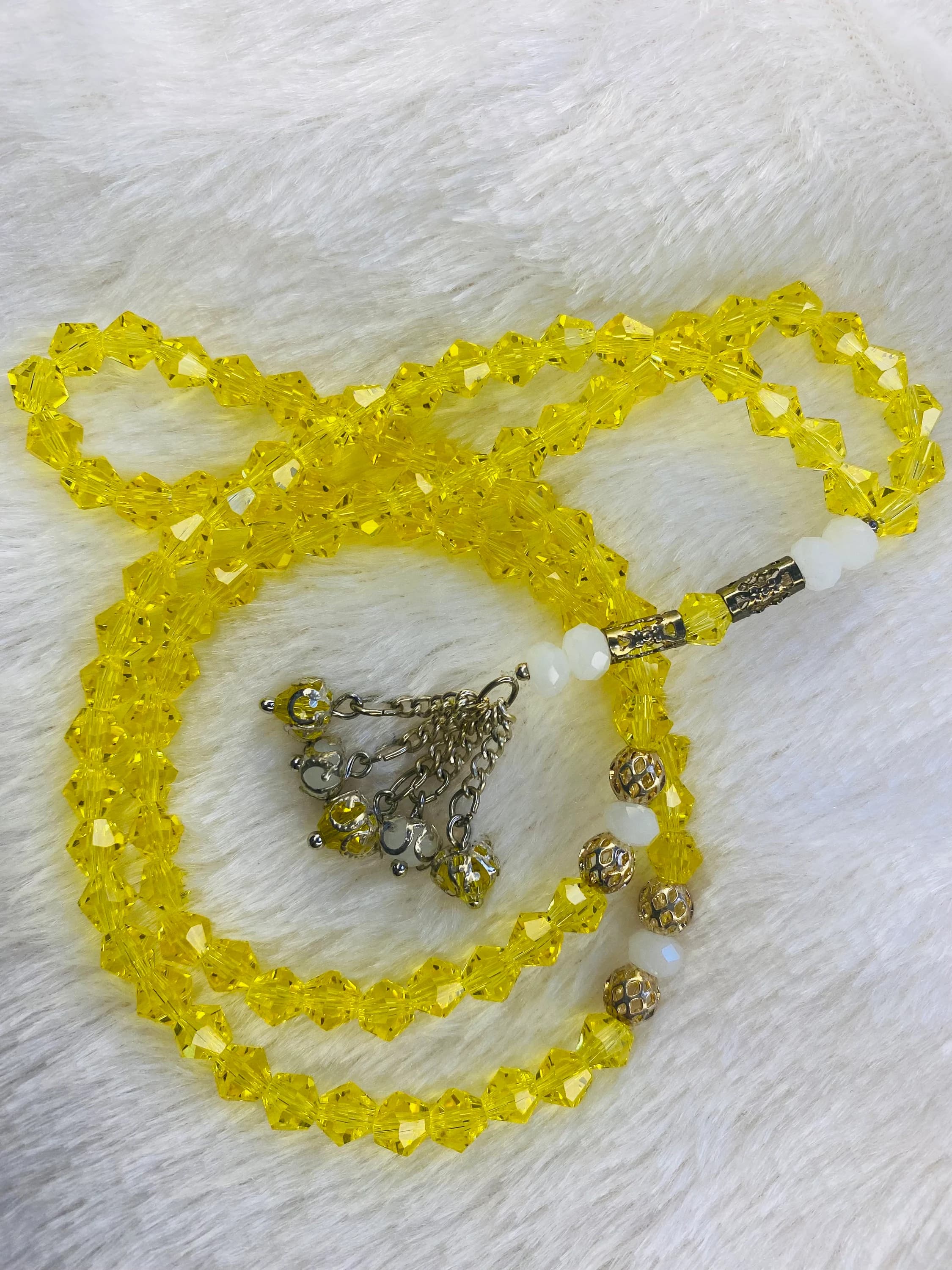 Yellow and White Glass Tasbih (Prayer Beads) - image 4