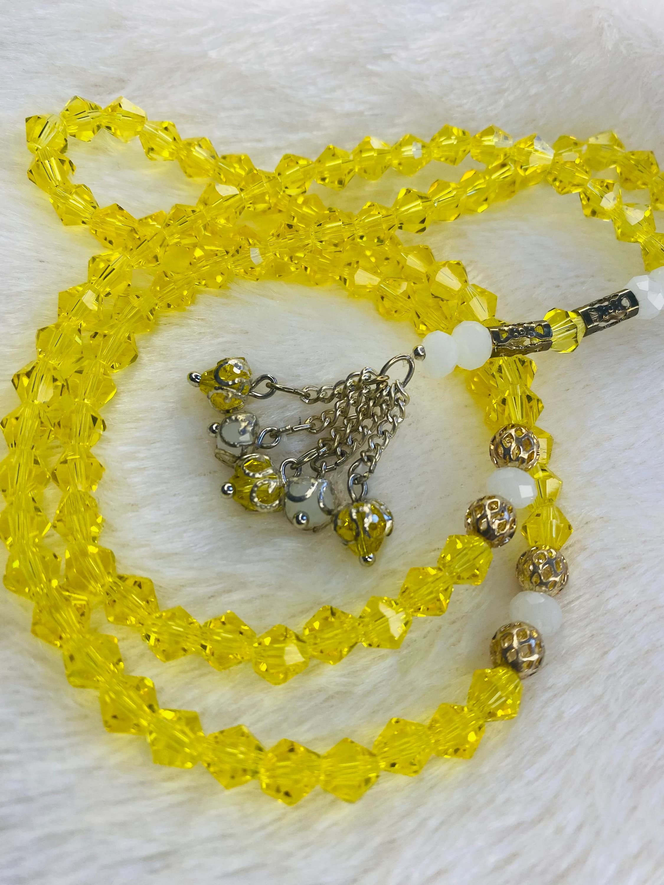 Yellow and White Glass Tasbih (Prayer Beads)