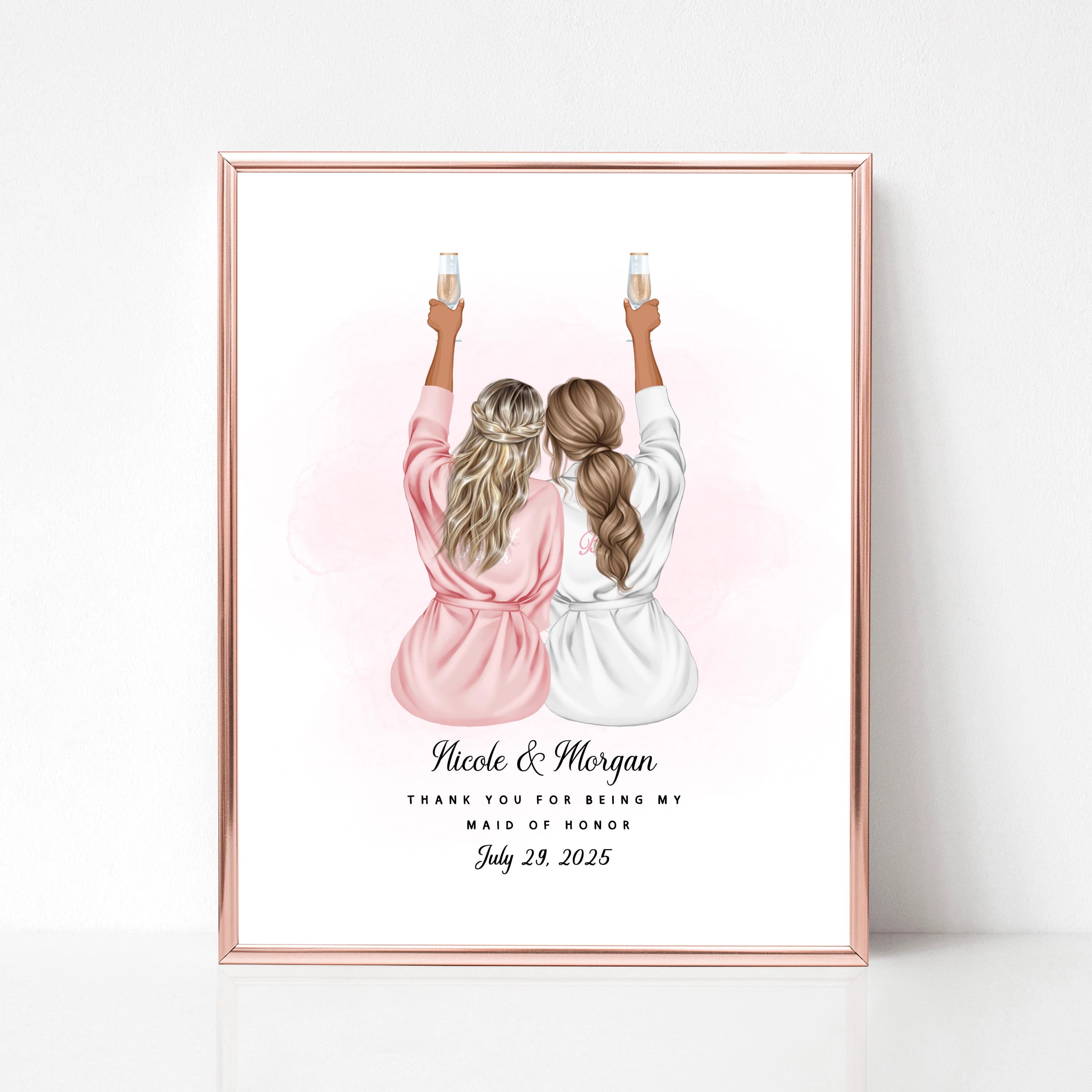 Bride and Maid of Honor Drawing, bridesmaid painting, maid of honor illustration, Wedding Favor Personalized, maid of honor picture DIGITAL