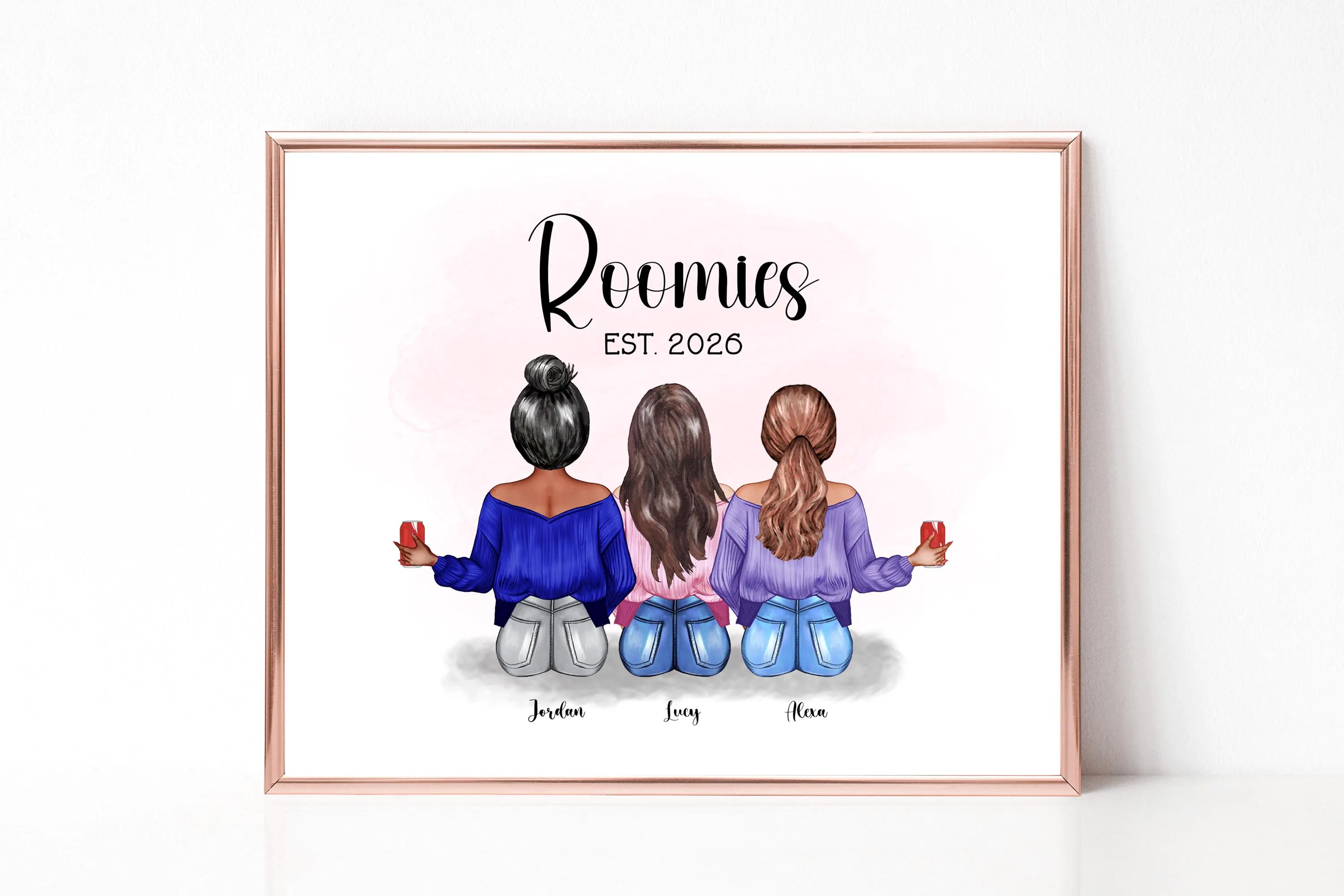 Personalised Roommates Print, Roomies Dorm Decor, Roommate Door Sign, College Roommate Picture  DIGITAL PRINT