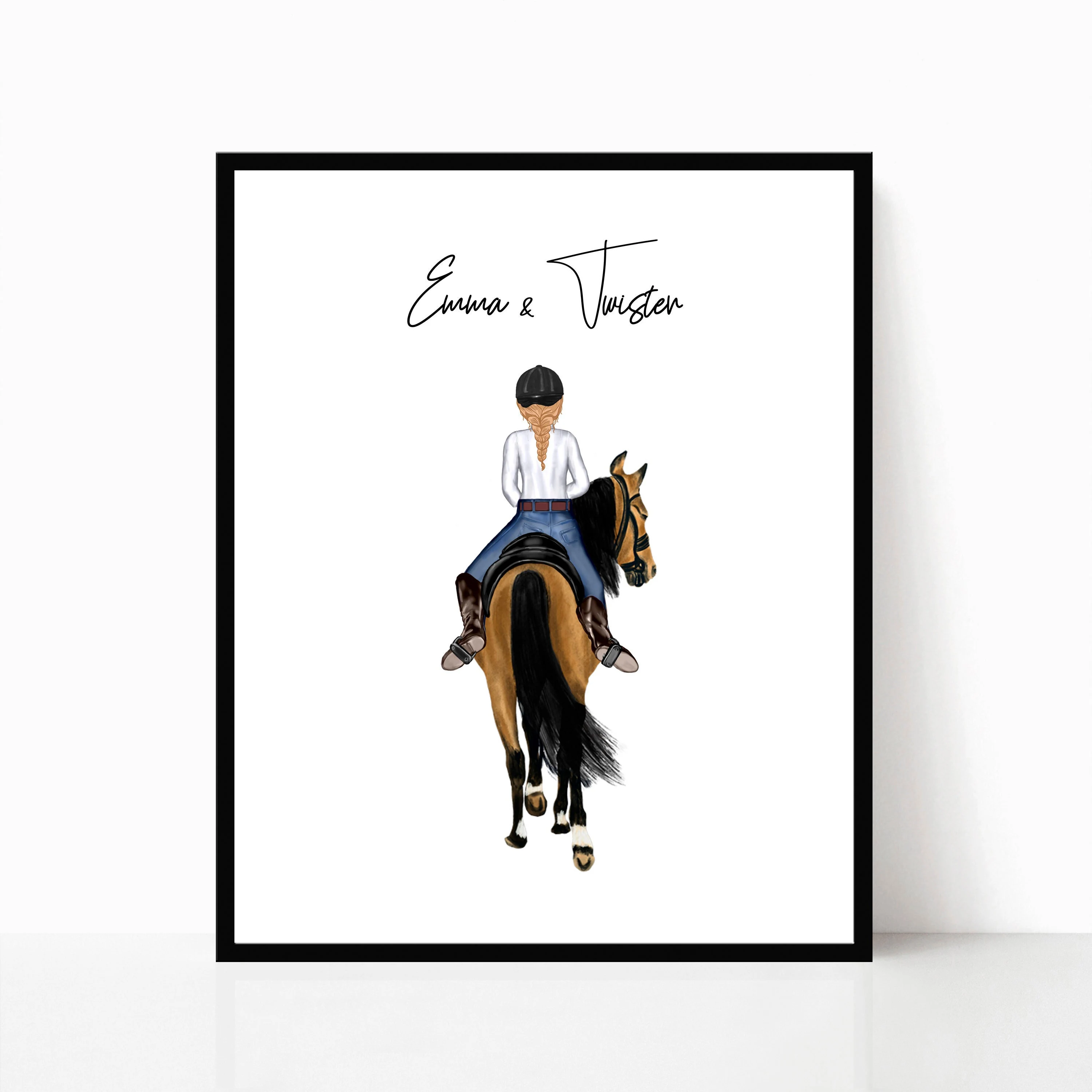 Horse and Owner Personalized Print, Horse Back Riding Poster, Horse Lover Gift, Horse Mom Gifts, Custom Horse Portrait DIGITAL