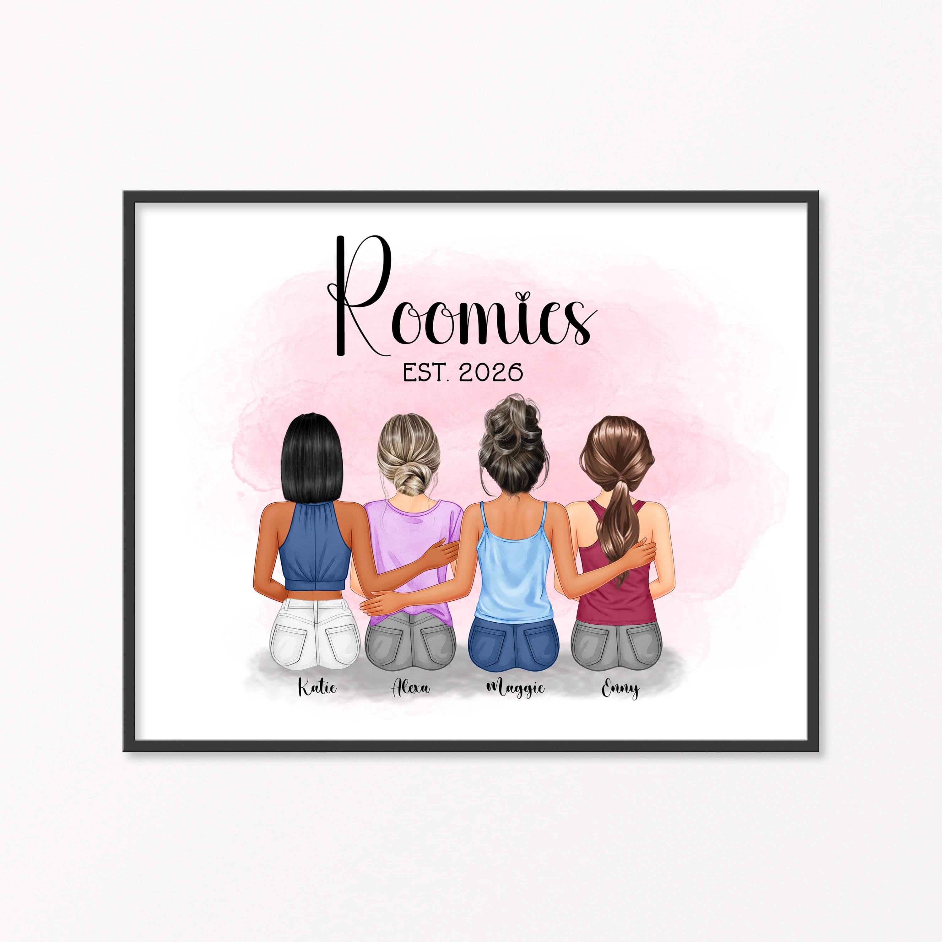 Custom roommate print, 4 roomies gift, name sign four roomates, college roommate decor, DIGITAL PRINT