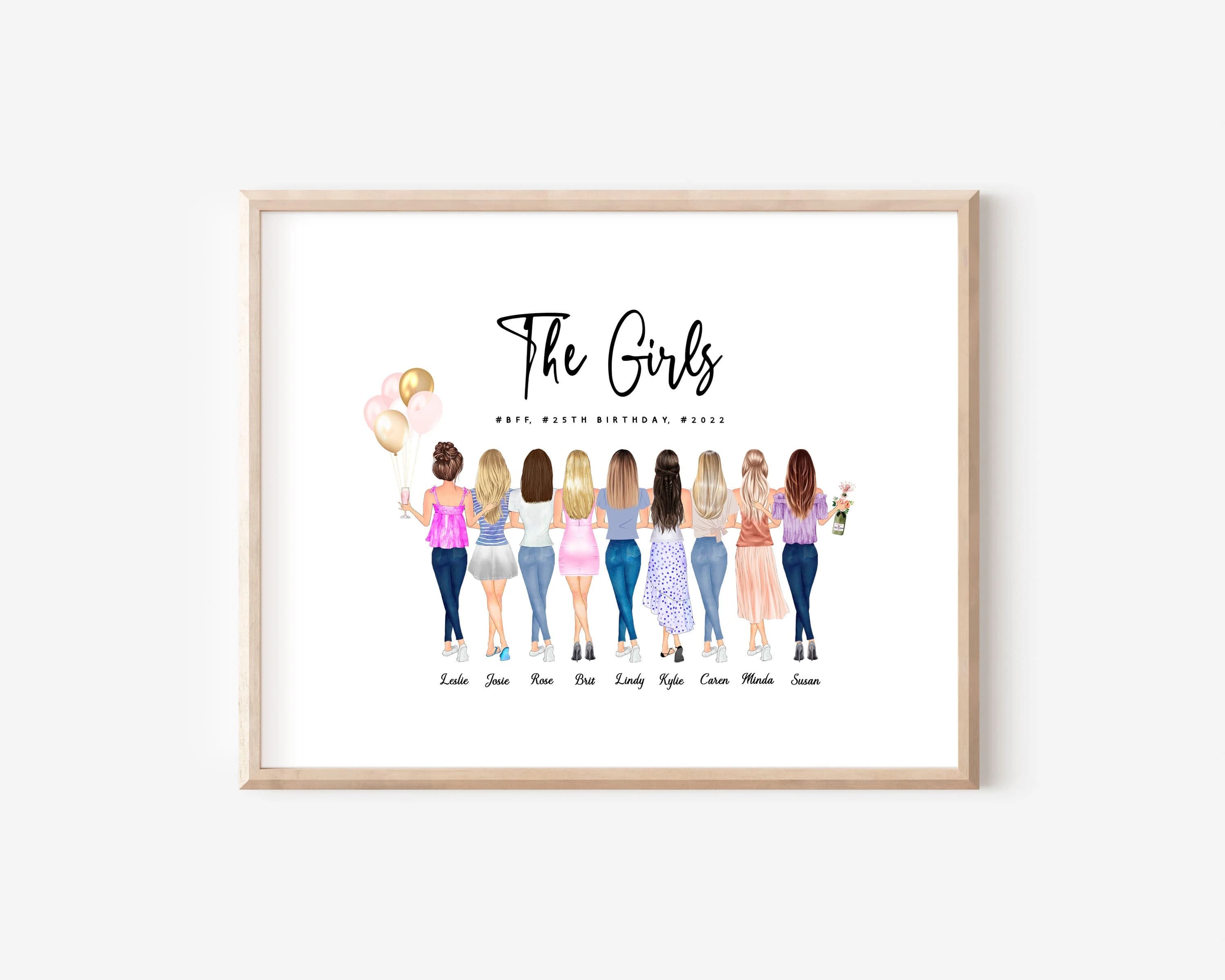 Group of friends Print, Group Friendship Print, Christmas Best Friend Gift, Friends Illustration, Personalized Gift for Her, DIGITAL PRINT