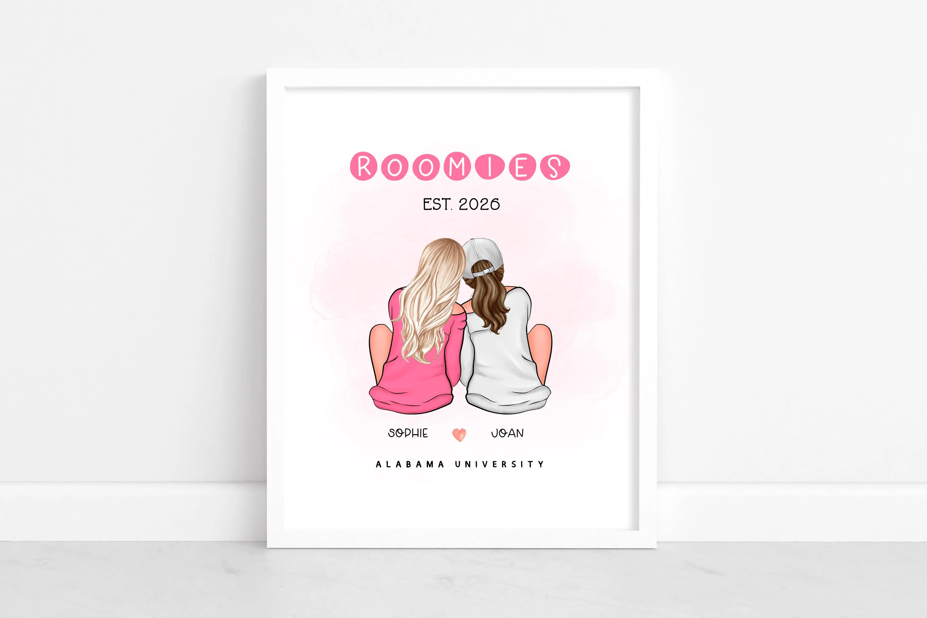 Roomies personalized Print, Custom College Roommate gift, Dorm Room Sign, Roomie Picture DIGITAL PRINT Roomies Gifts, Roommates Illustration