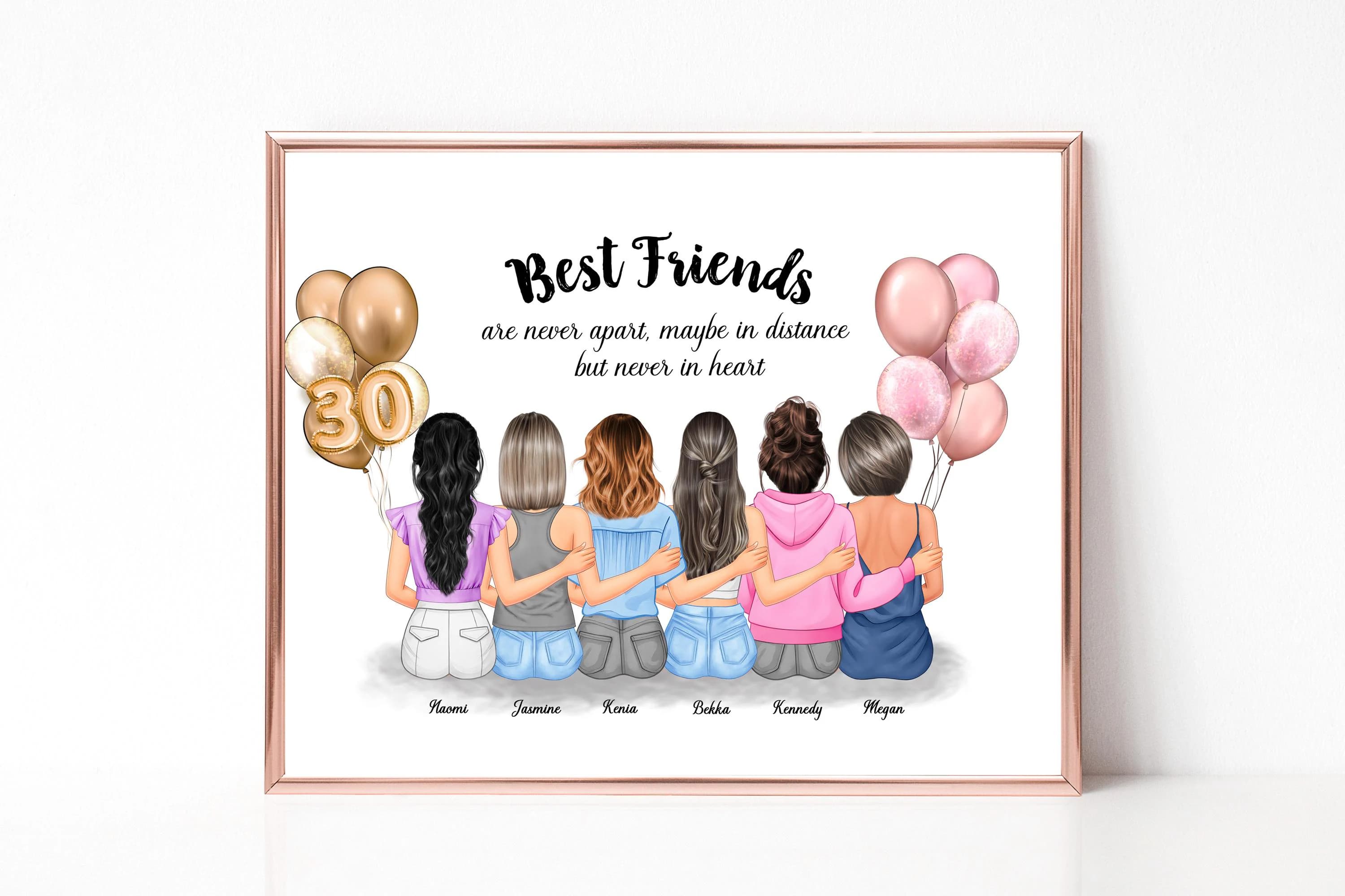 The Girls Group Friendship Personalized Portrait Print, Custom Friends Birthday Gift (Digital Print)