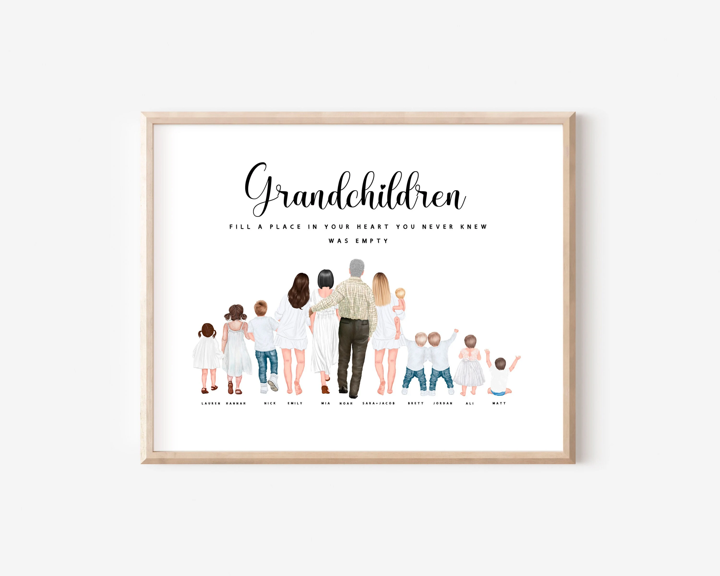 Personalized Grandparents and grandkids portrait Grandchildren Family Print Pregnancy Announcement for Grandparents Grandma birthday Digital