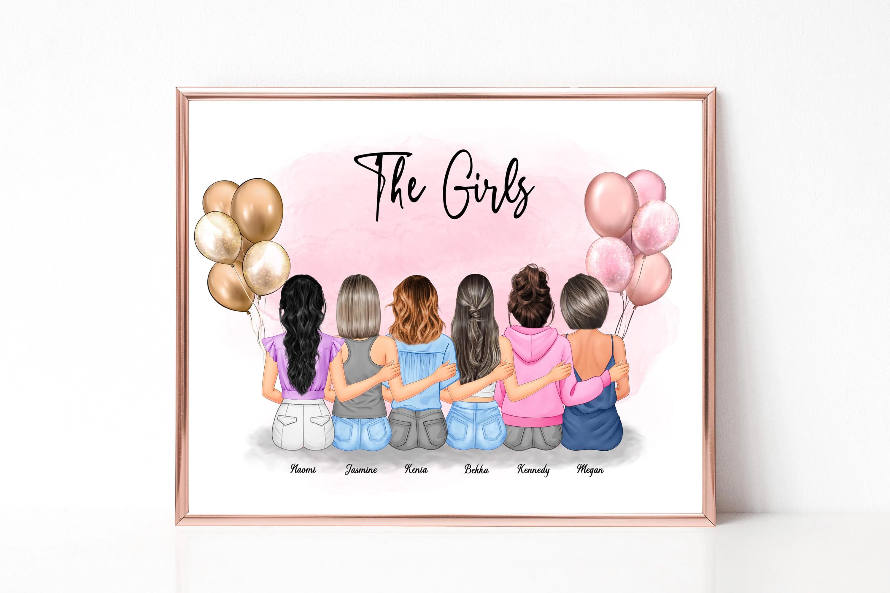 The Girls Group Friendship Personalized Portrait Print, Custom Friends Birthday Gift (Digital Print) - image 3