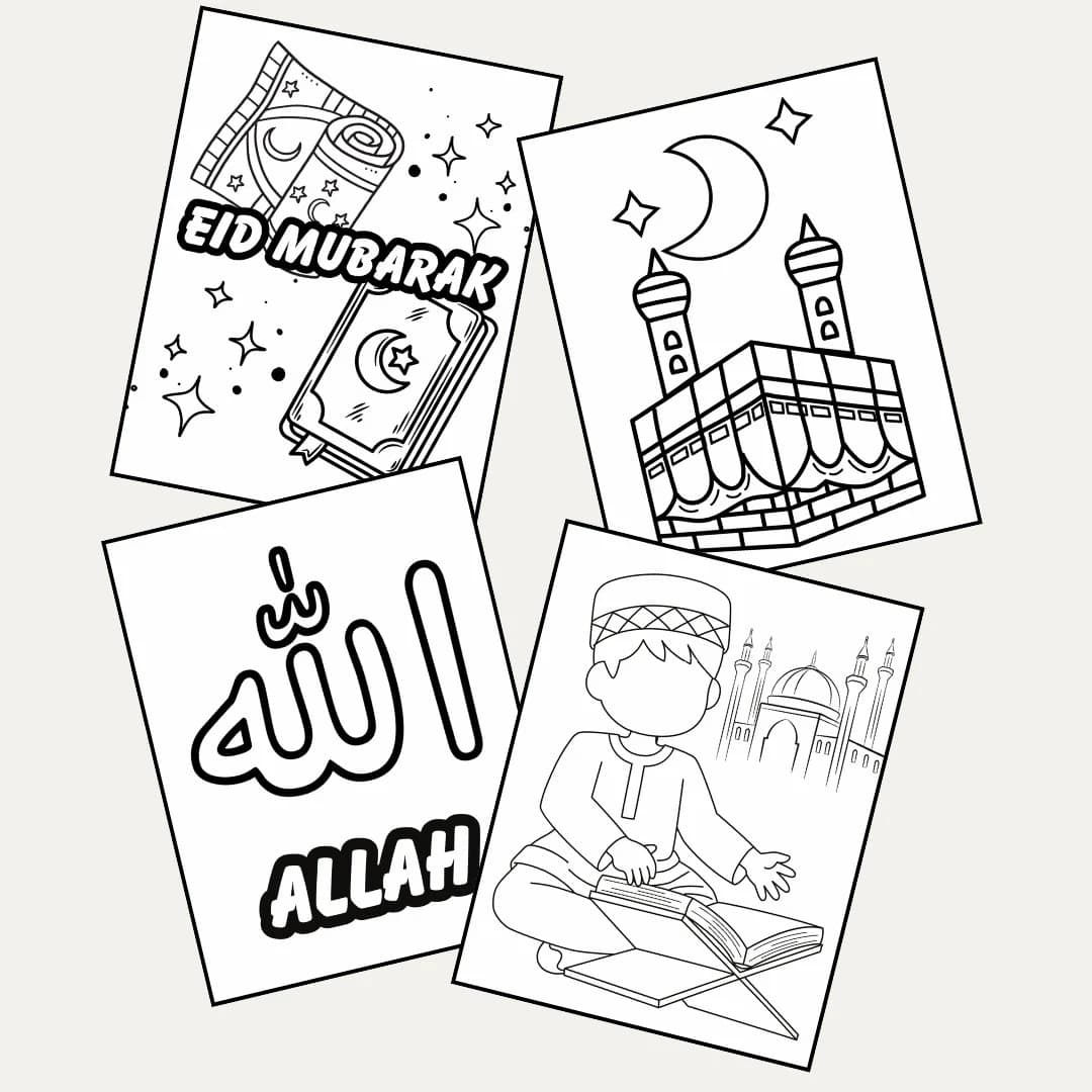 Eid Mubarak Coloring Page Set Instant Download, Kids Camp Coloring Pages, Eid Gift, Eid Activities, Muslim Kids Coloring Pages - image 4