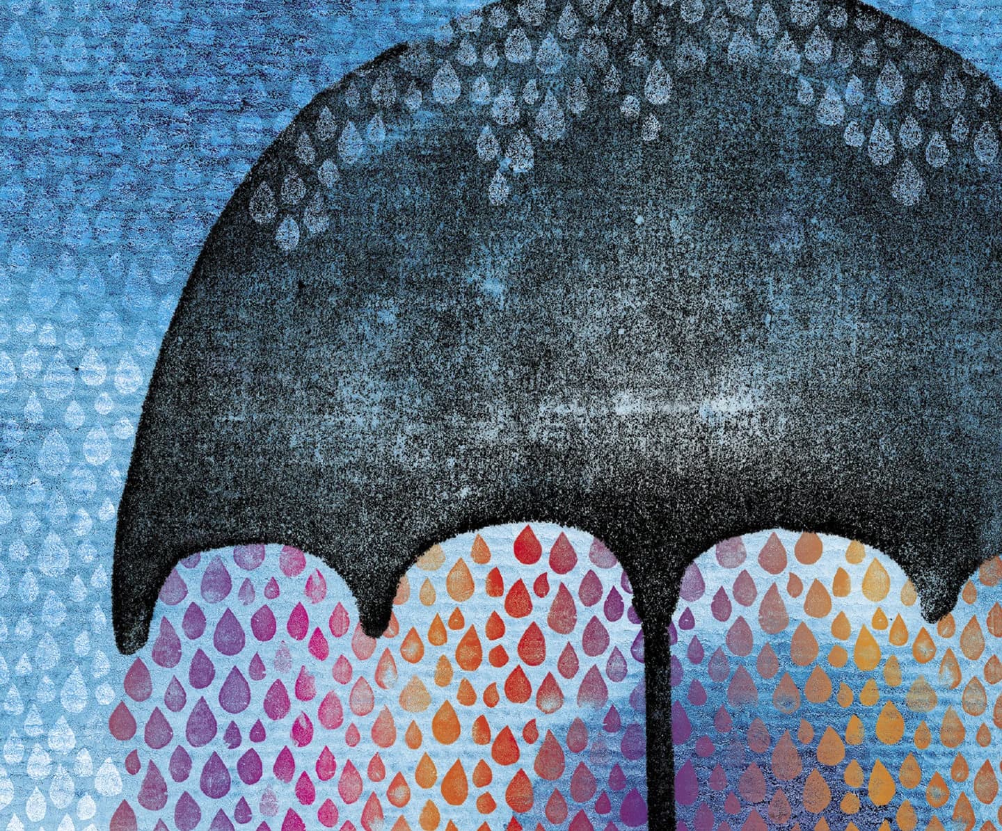Panda bear, cat, unbrella, fish, rain, blue, orange, rainbow. Watercolor. 3 Posters 50x70 cm, art print, illustration. Digital print 130 gr. - image 4