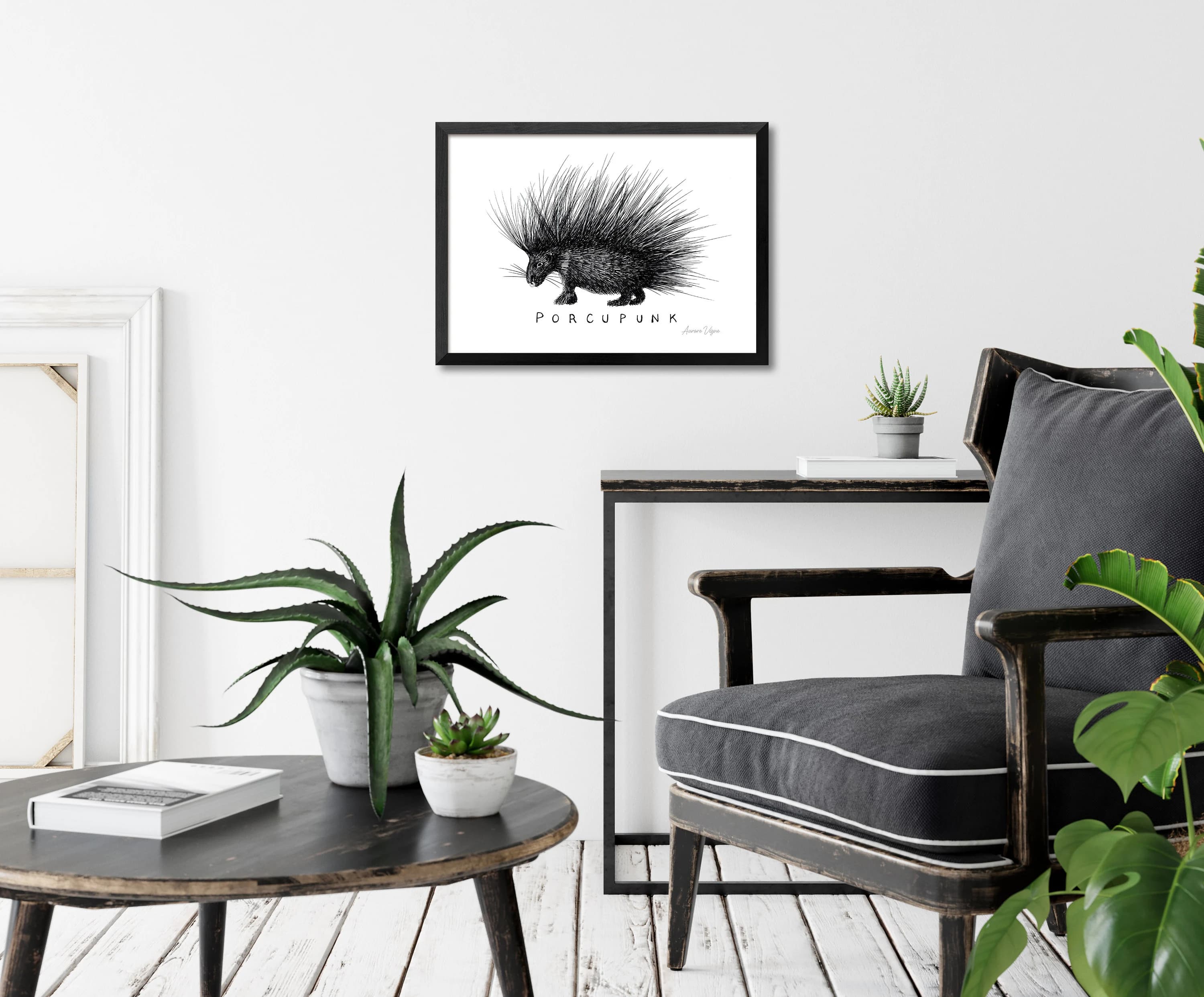 Steampunk, Hedgehog, Porcupine, Punk, Silver, Black, Percing, Ring. Pen & Marker. Art print, illustration, Fine art quality museum paper. - image 4