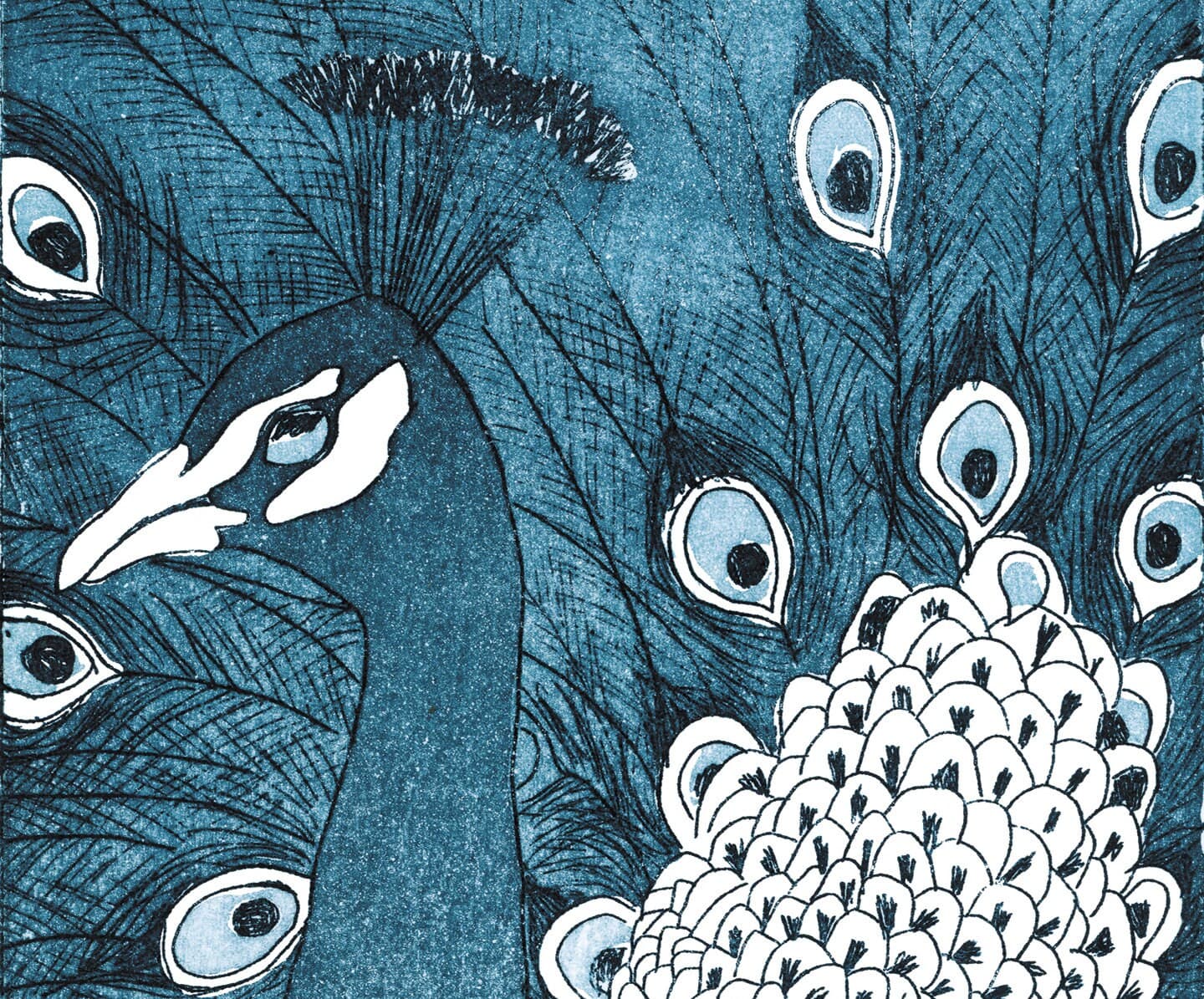 Peacock, Bird, Plumage, Feathers, Blue, Indigo, Crown. Etching, Aqua forte, printmaking. 2 Art prints A4. 21x30 cm, Fine art quality paper - image 3
