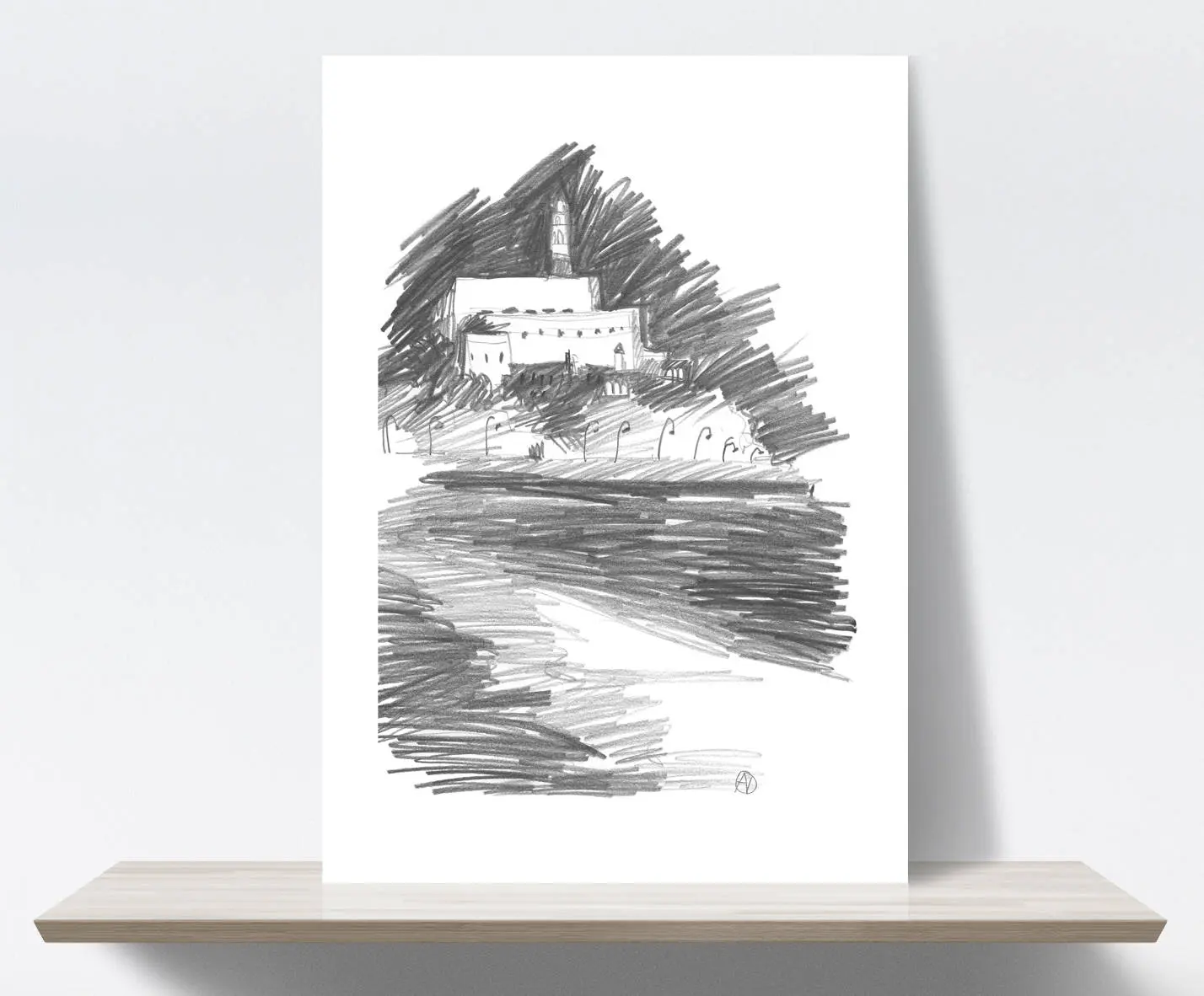Yafo, Old city, Jaffa, Tel Aviv, Israel, Port, Architecture. Graphite pencil. Art print, illustration. 21x30 cm, Fine art quality paper