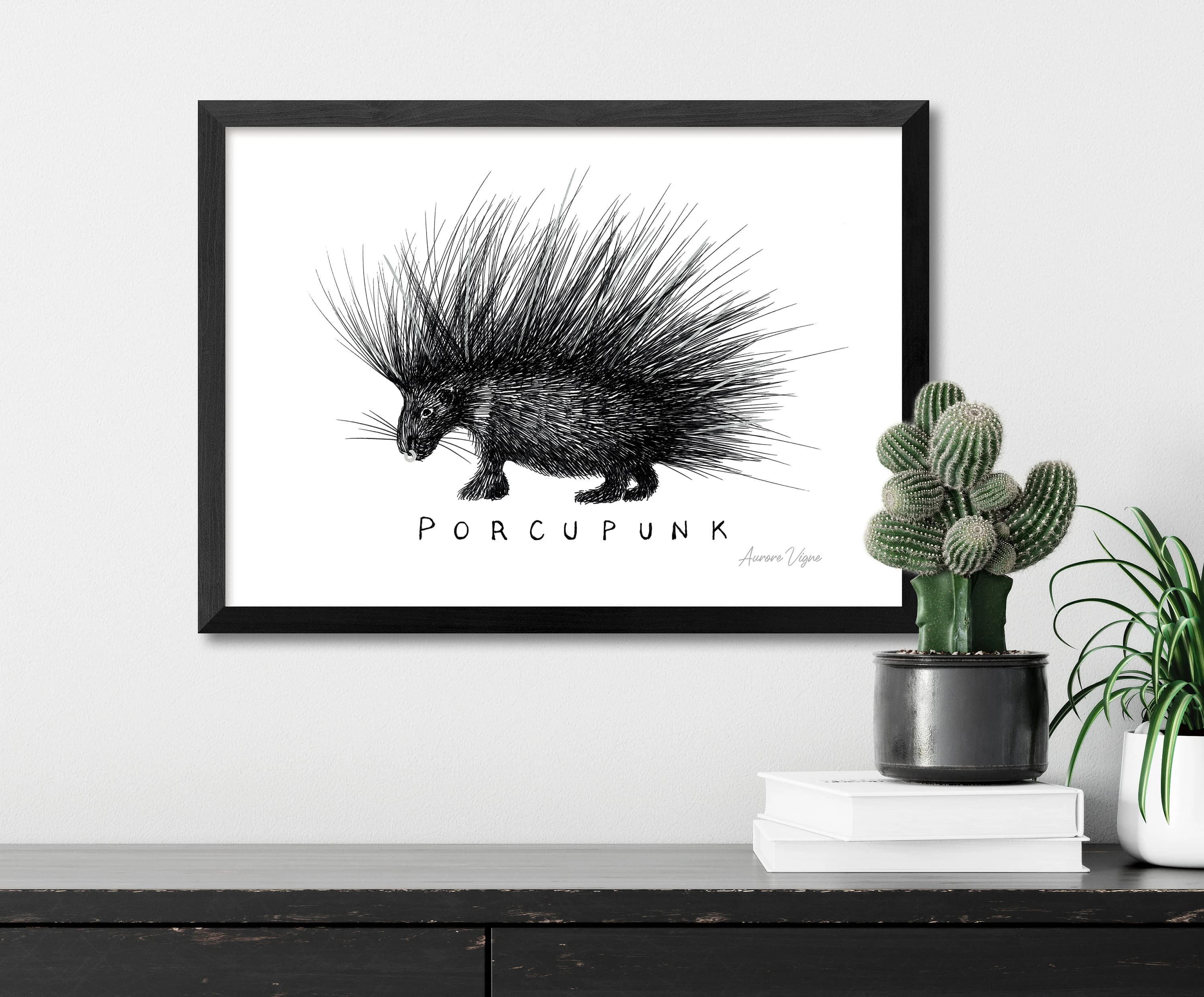 Steampunk, Hedgehog, Porcupine, Punk, Silver, Black, Percing, Ring. Pen & Marker. Art print, illustration, Fine art quality museum paper. - image 3