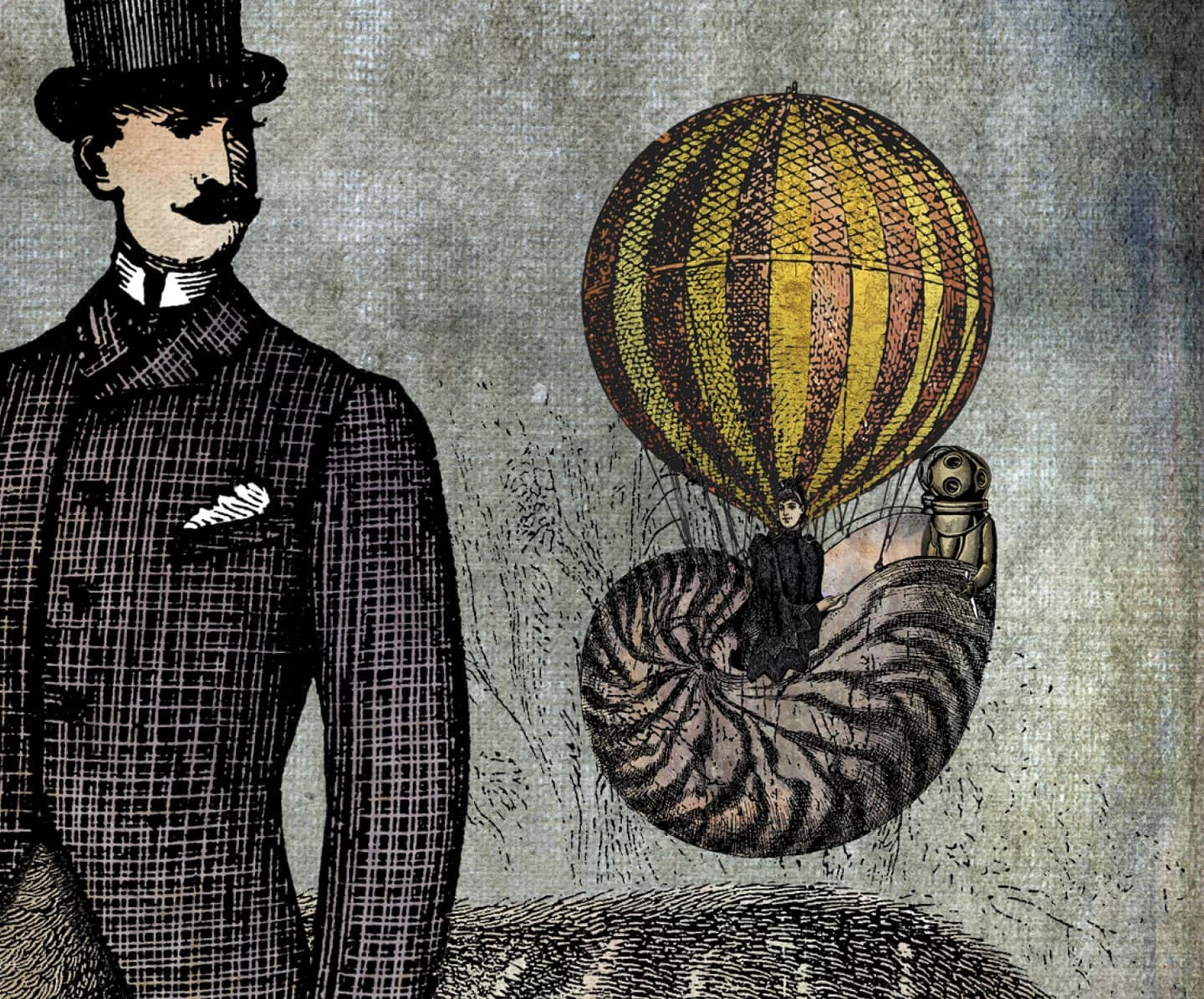 Man, Stag, Ballooning, Metamorphosis, Animal, Mythology. Collage, Etching. Art print A4, illustration. 21x30 cm, Fine art quality paper - image 4