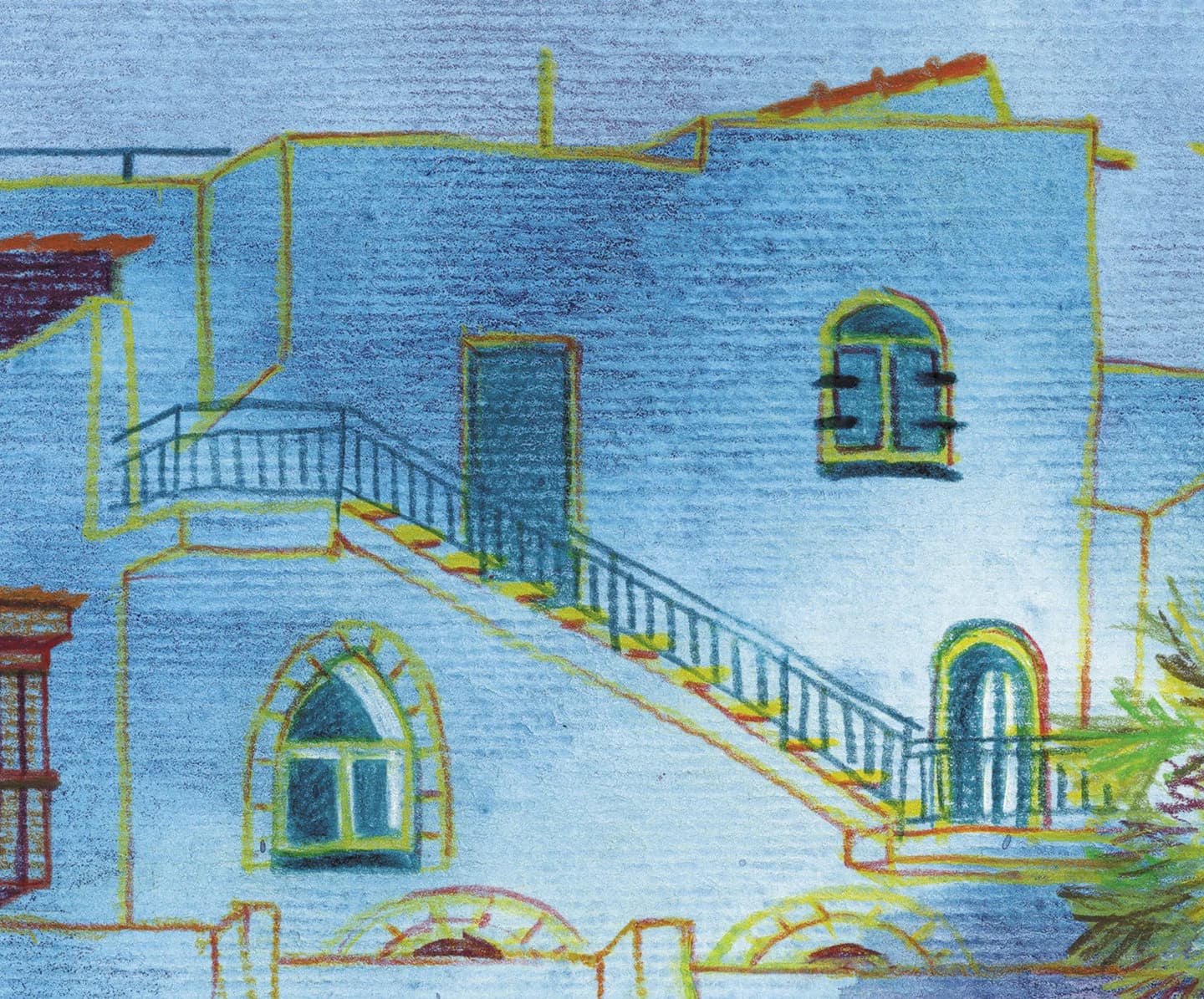 Jonas, Bible, Israel, Old city, Jaffa, Yafo, port, Mosque, Whale, Blue, Holy. Pencils, watercolour. Art print, illustration, Fine art paper - image 3