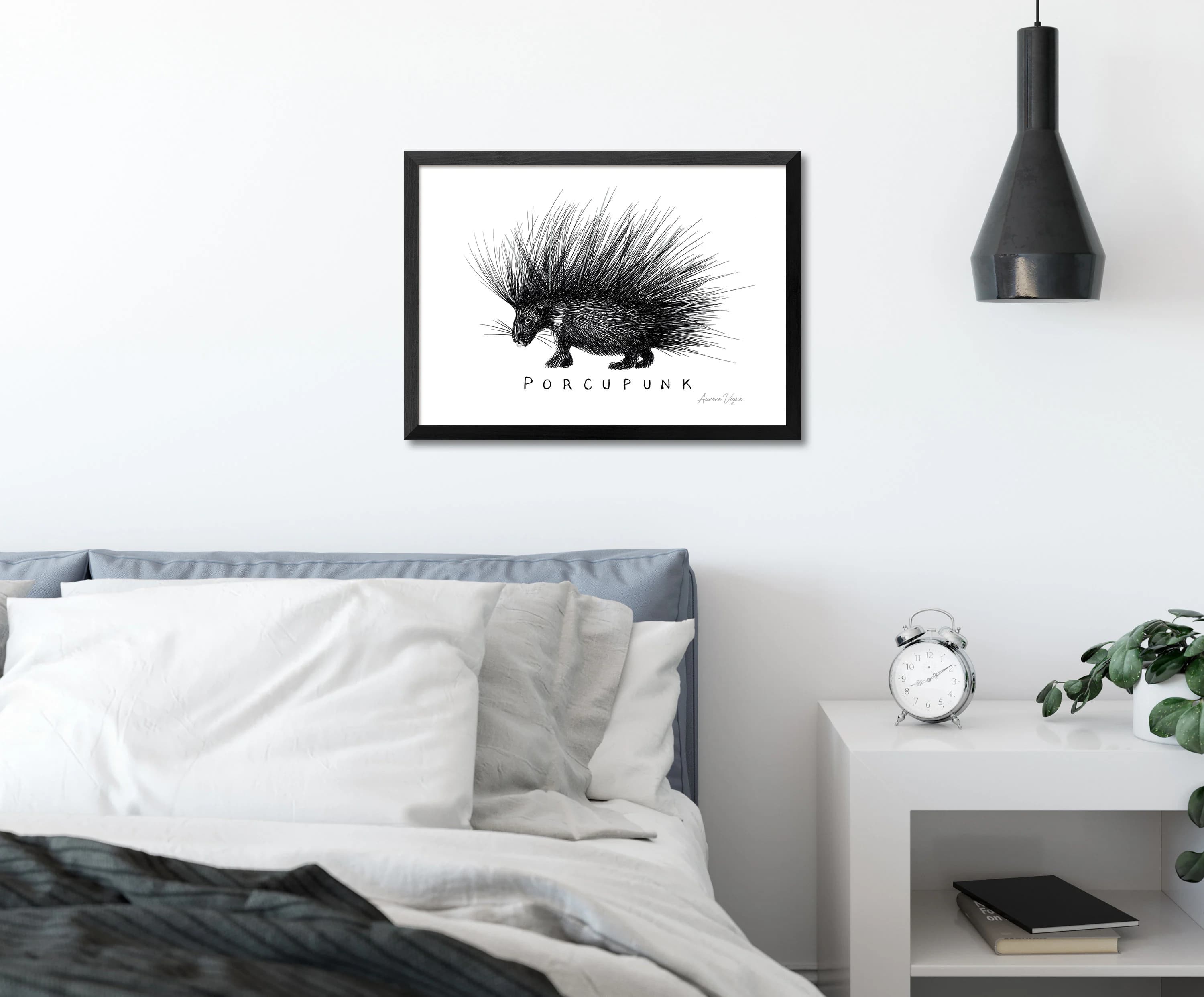 Steampunk, Hedgehog, Porcupine, Punk, Silver, Black, Percing, Ring. Pen & Marker. Art print, illustration, Fine art quality museum paper. - image 5