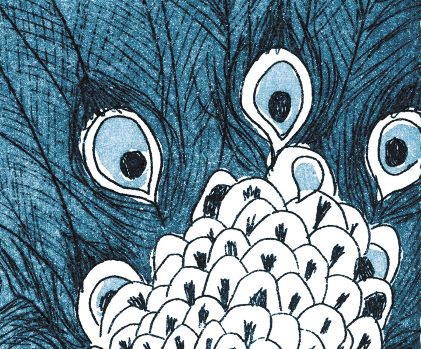 Peacock, Bird, Plumage, Feathers, Blue, Indigo, Blue. Etching, aqua forte, printmaking. Art print A4. 21x30 cm, Fine art quality paper - image 4