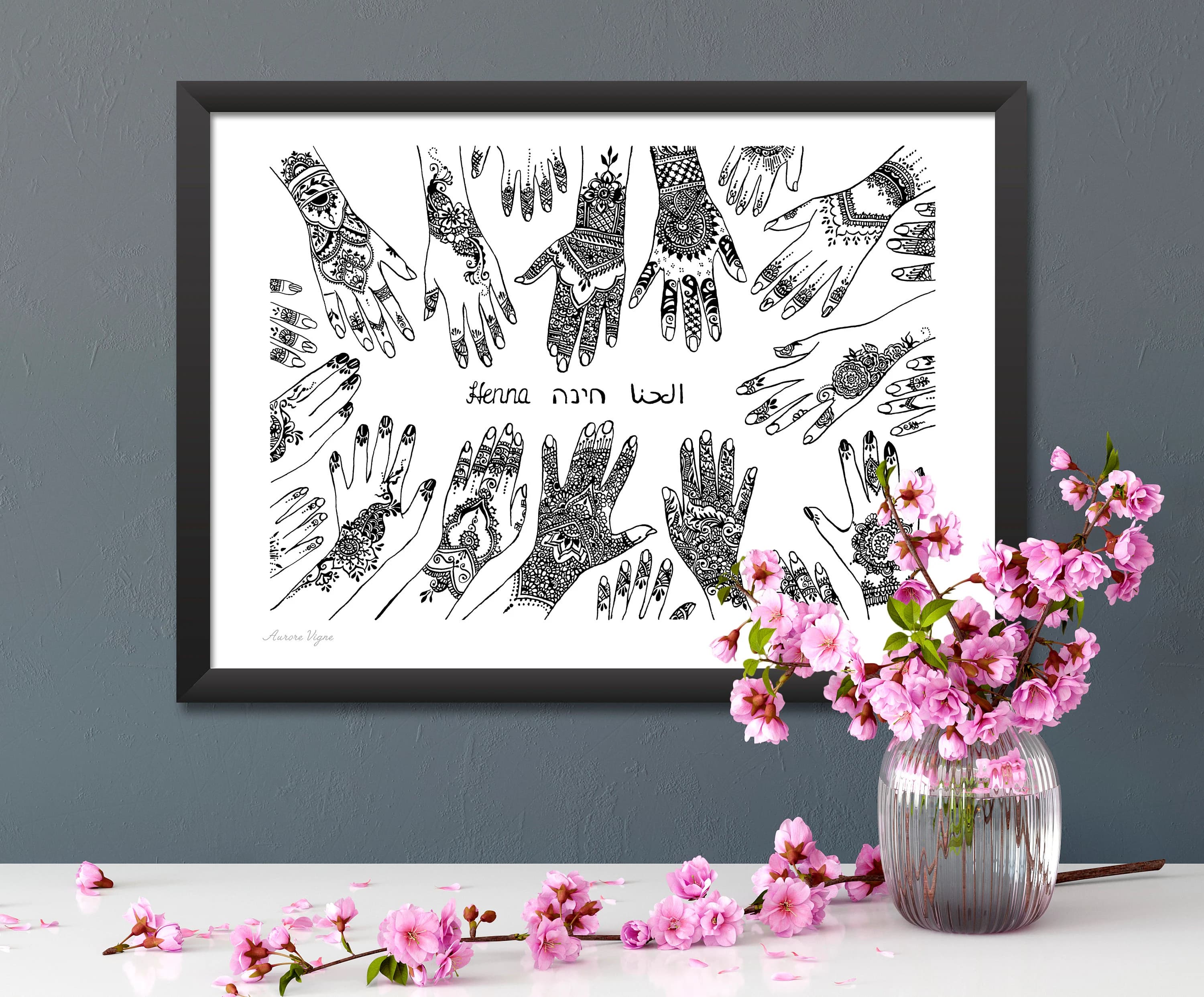 Original drawing, Henna, Gold, Bride, Woman, North Africa, Wedding, Hands, Tradition, Pattern. A3, illustration, Ink, Dip pen, 11,5x16,5 in. - image 3