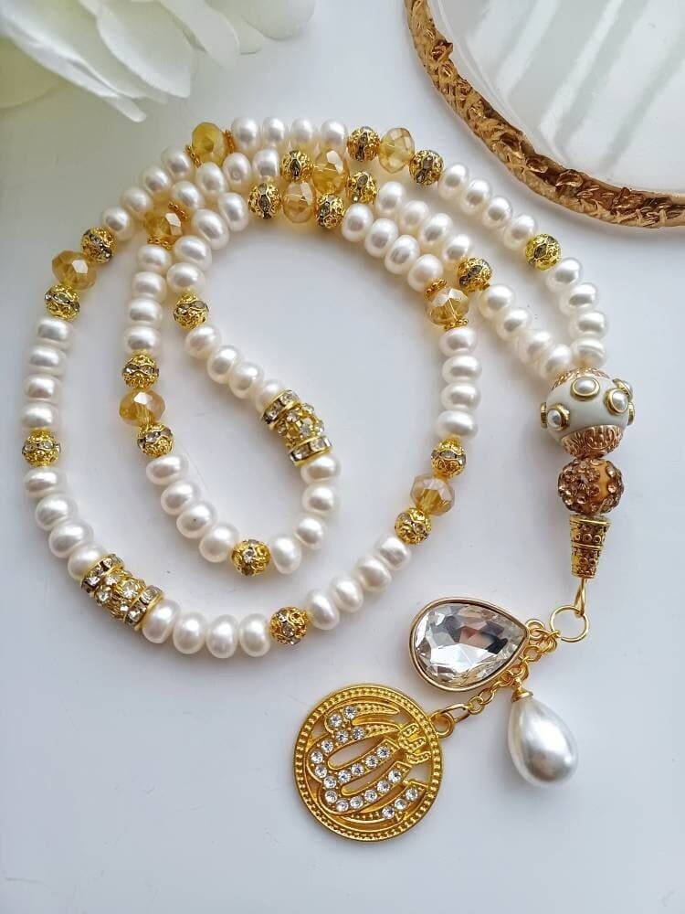 Genuine Ivory and Gold Pearl Tasbih Tasbeeh -99 - image 2