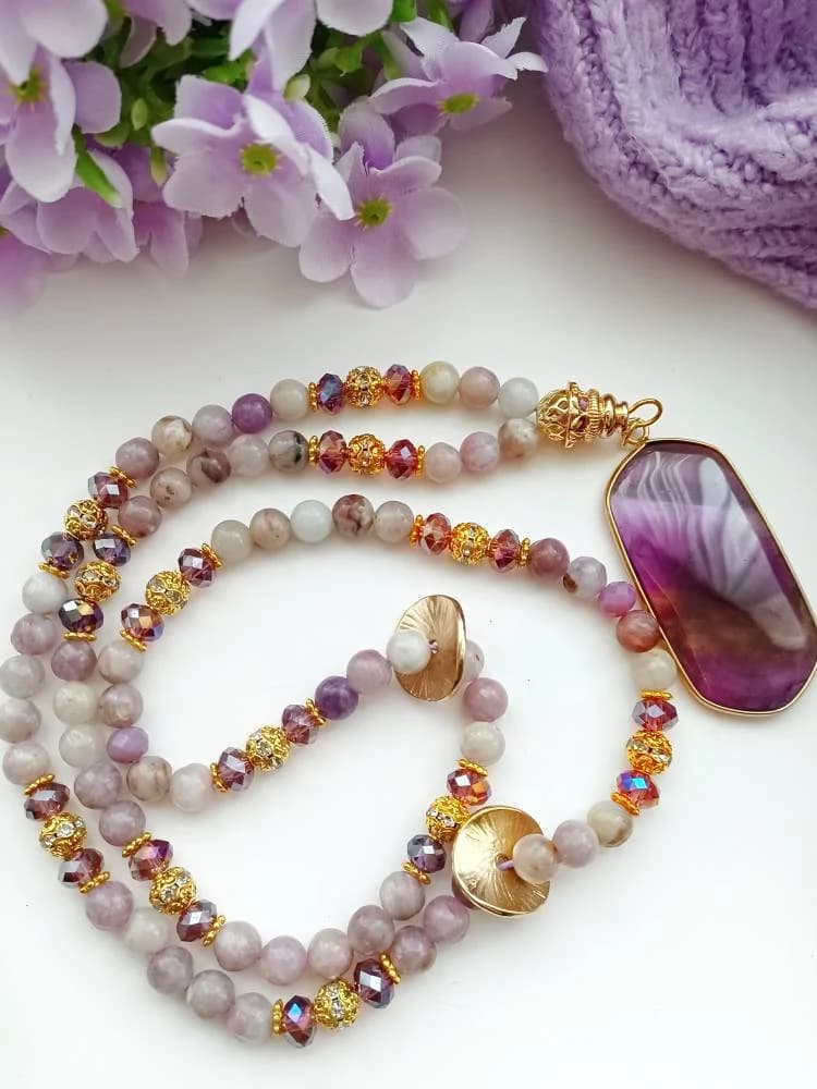 Lilac Violet Jasper natural stone semi precious Tasbih Tasbeeh -99 - image 3