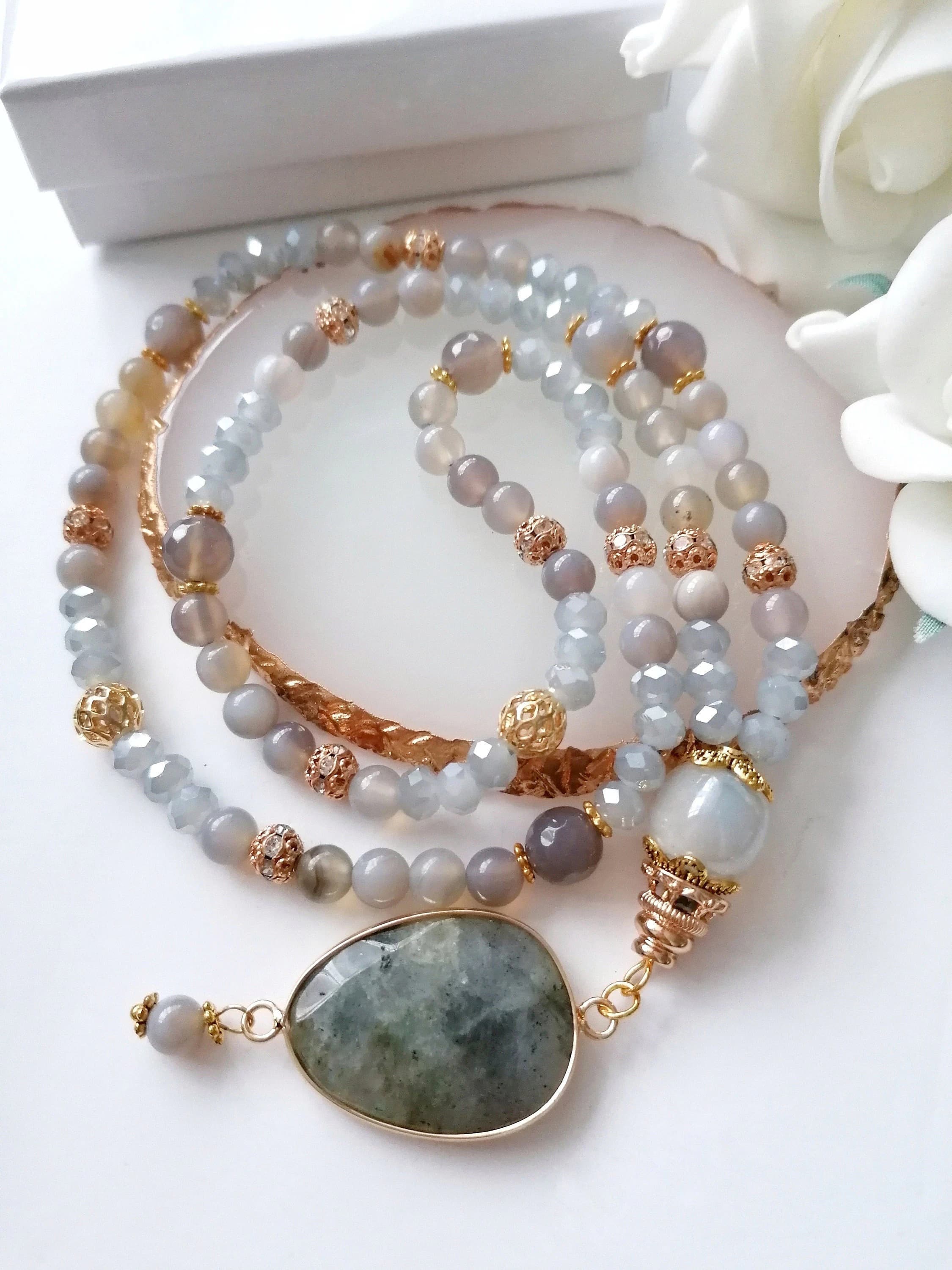 GREY AGATE semi precious Tasbih Tasbeeh -99