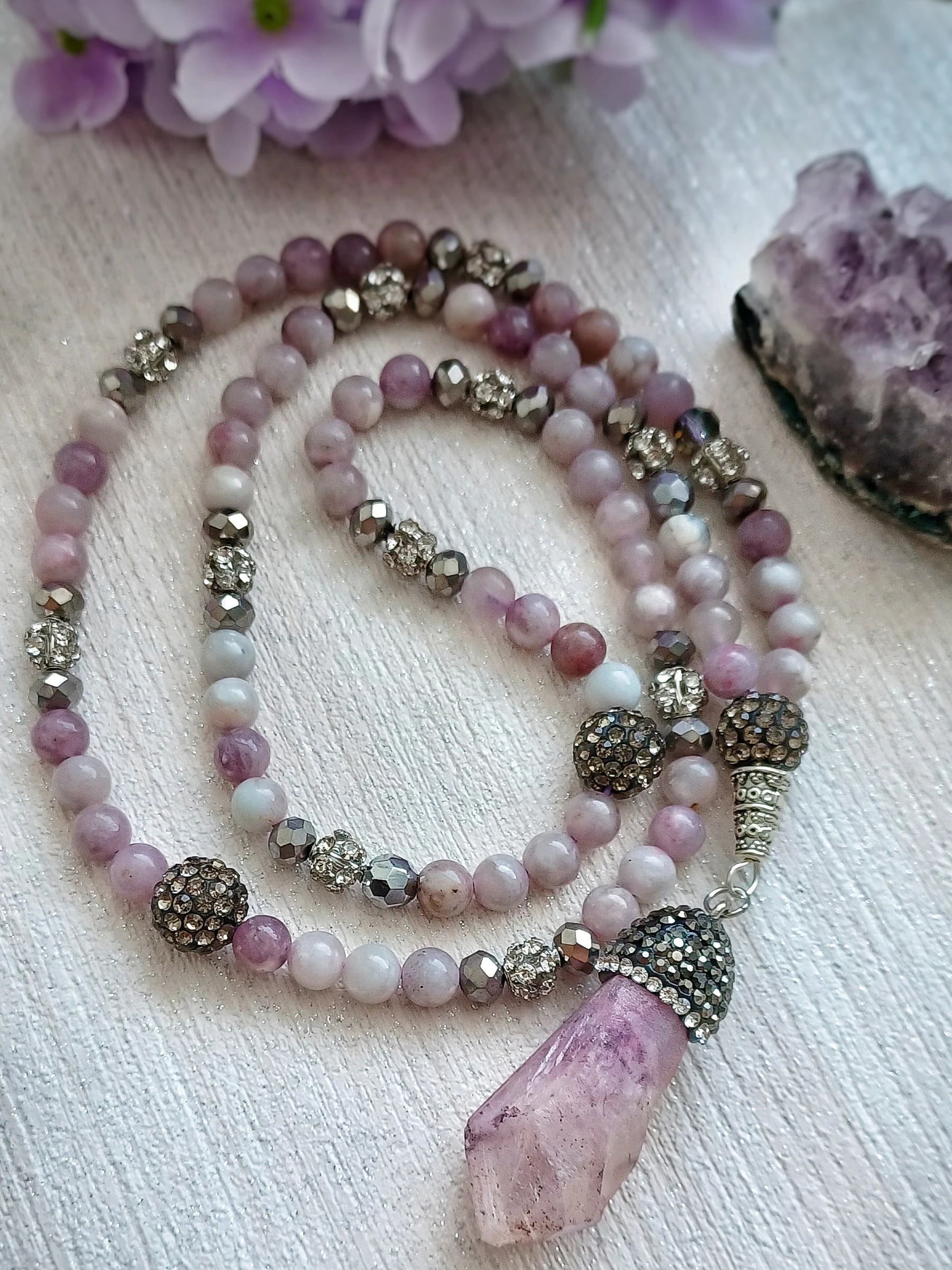 VIOLET SPARKLE Semi precious, Kunzite natural stone 99 bead Tasbih/ Tasbeeh.